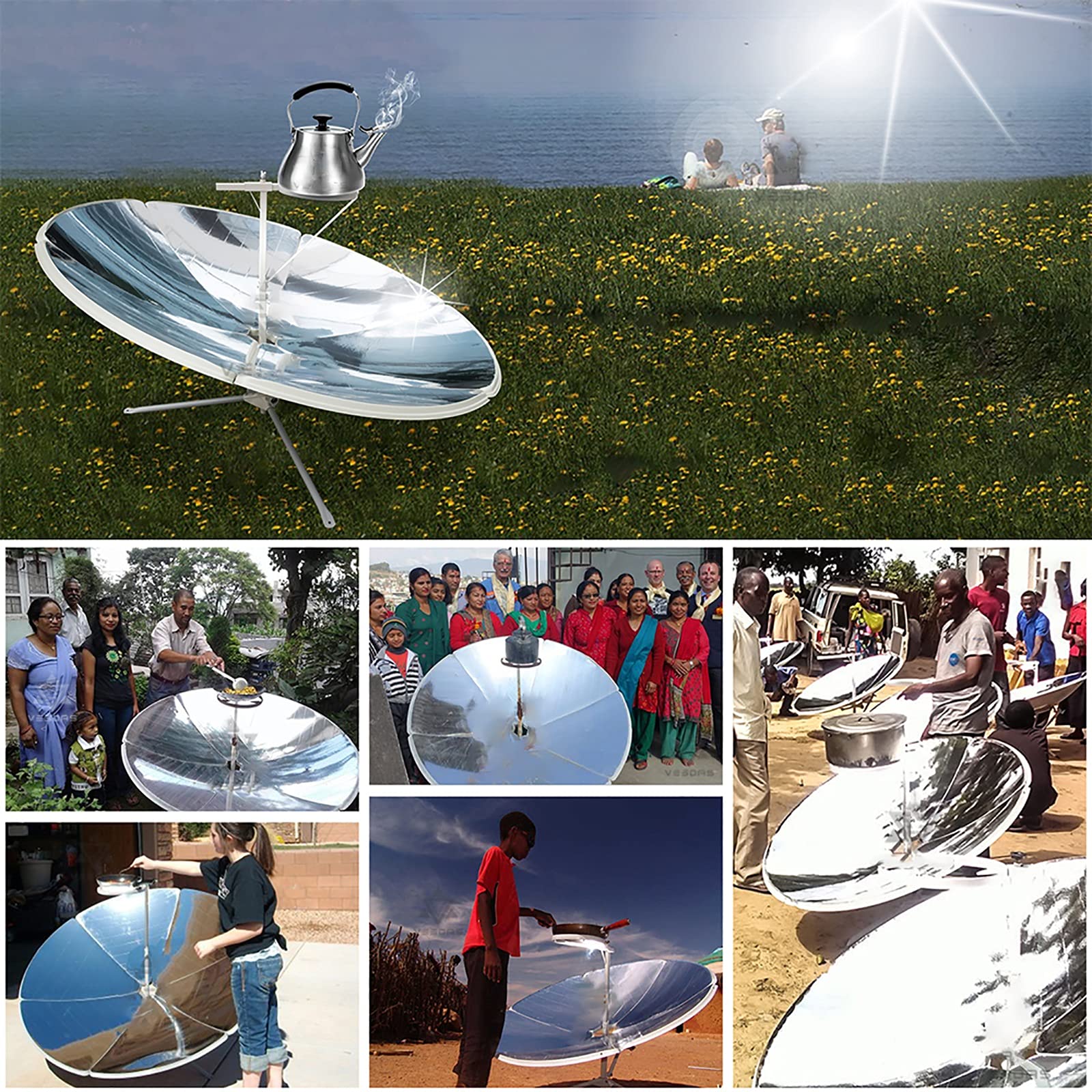 **1800W Portable Parabolic Solar Cooker - 59 Inch Foldable Outdoor Oven with Magnesia Stove Kit for Camping, Hiking & Emergency Cooking**