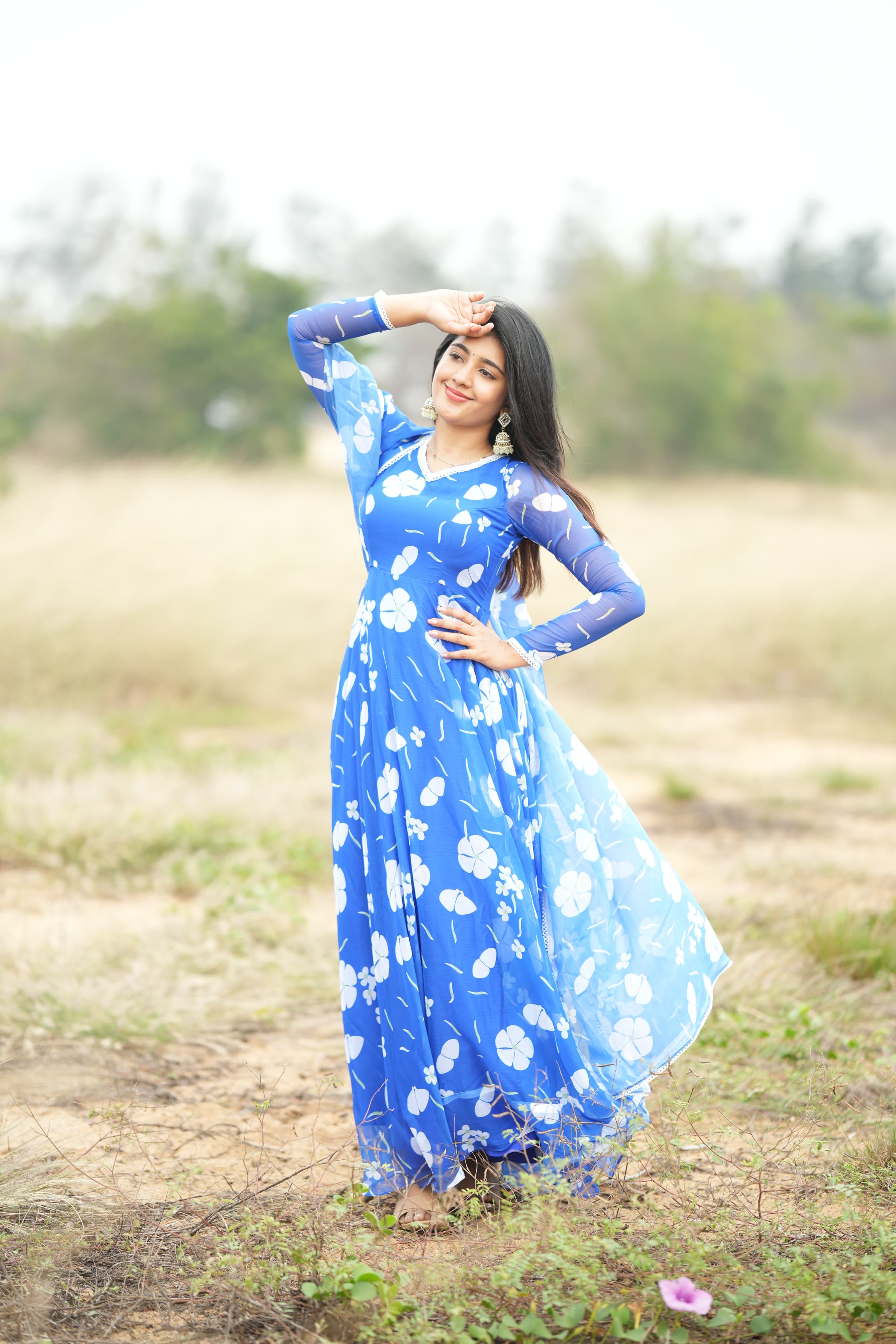 DD651 Madhavi Floral Anarkali Dress - Elegant Indian Ethnic Wear for Women | Perfect for Weddings, Parties & Festive Occasions