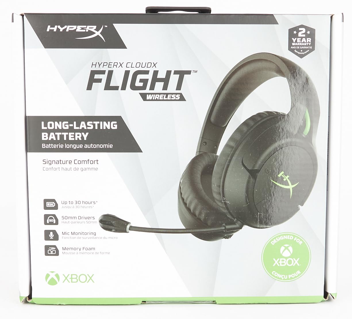 HyperX CloudX Flight Wireless Gaming Headset - Officially Licensed for Xbox, Compatible with Xbox One & Series X|S, Memory Foam Earcups, Detachable Noise-Cancelling Mic - Perfect for Competitive Gaming & Online Chat