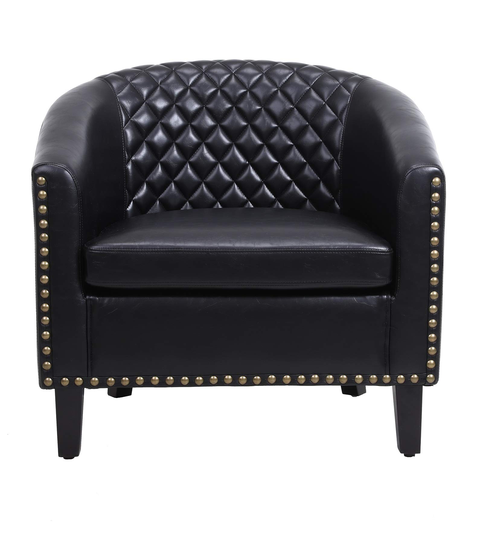 Rhomtree Modern Accent Chair with Nailhead Trim & Solid Wood Legs - Barrel Club Armchair for Living Room, Bedroom, Office - Contemporary Black Upholstered Lounge Chair for Home Decor