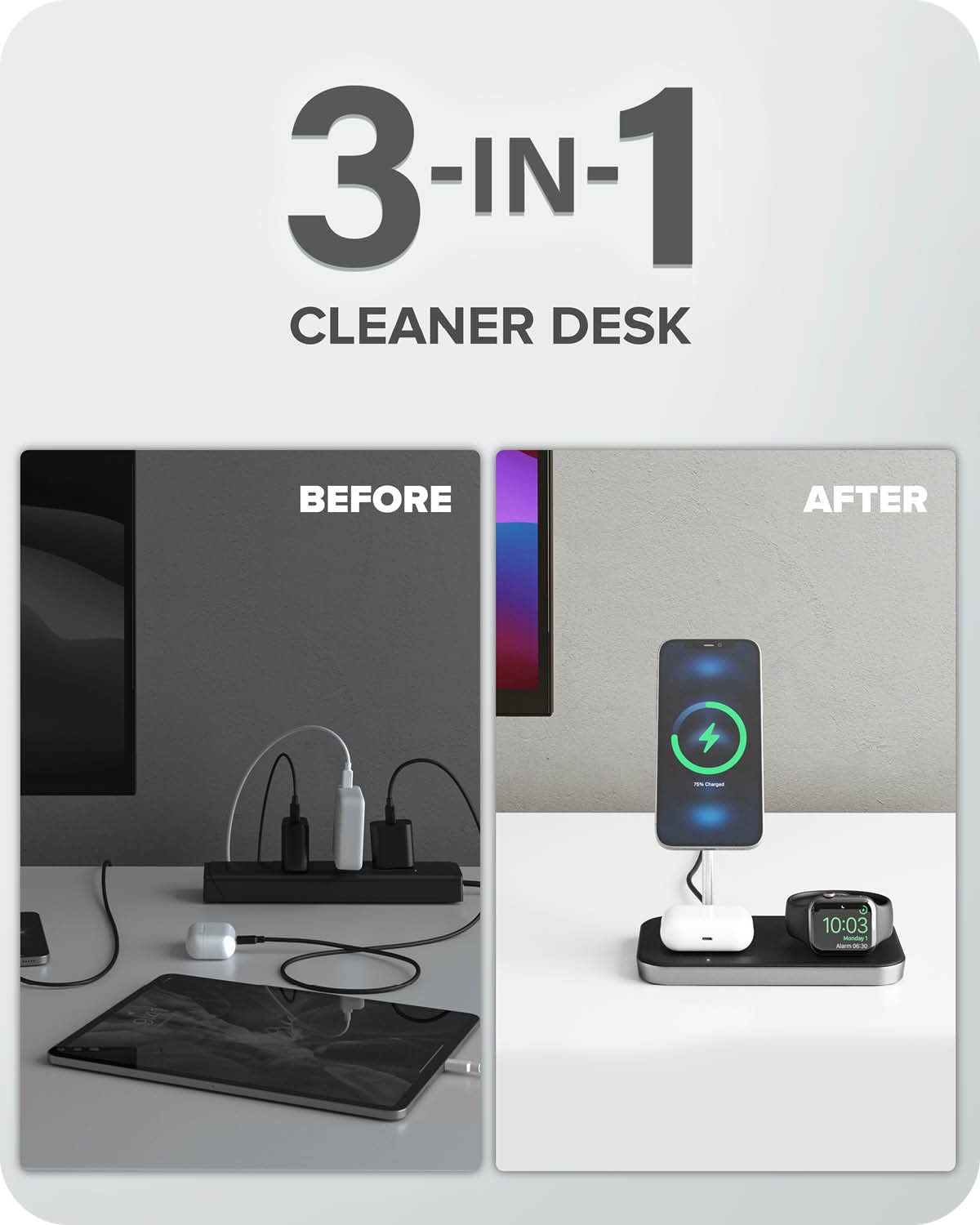 ALOGIC MagSpeed 3-in-1 Wireless Charging Station with LED Indicator | Magsafe Compatible for iPhone 15/14/13/12 Series | Fast Charging for AirPods & Apple Watch | Certified Safe | Perfect for Home, Office & Travel Use