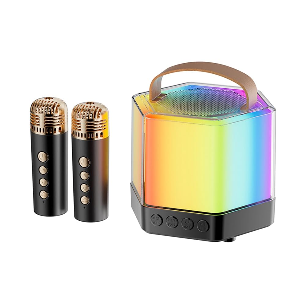 Jasaly Bluetooth Karaoke Speaker with Powerful Bass, Dazzling LED Lights & Dual Wireless Microphones - Portable Party Speaker for Adults & Kids, Easy Setup, Perfect for Home Parties, Outdoor Gatherings & Birthday Celebrations (Black)