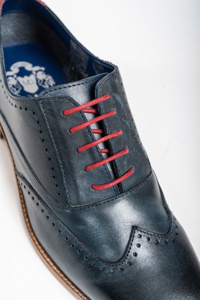 Marc Darcy Carson Navy Wingtip Oxford Brogue Shoes for Men - Classic Formal & Business Dress Shoes - Perfect for Weddings, Office & Special Occasions