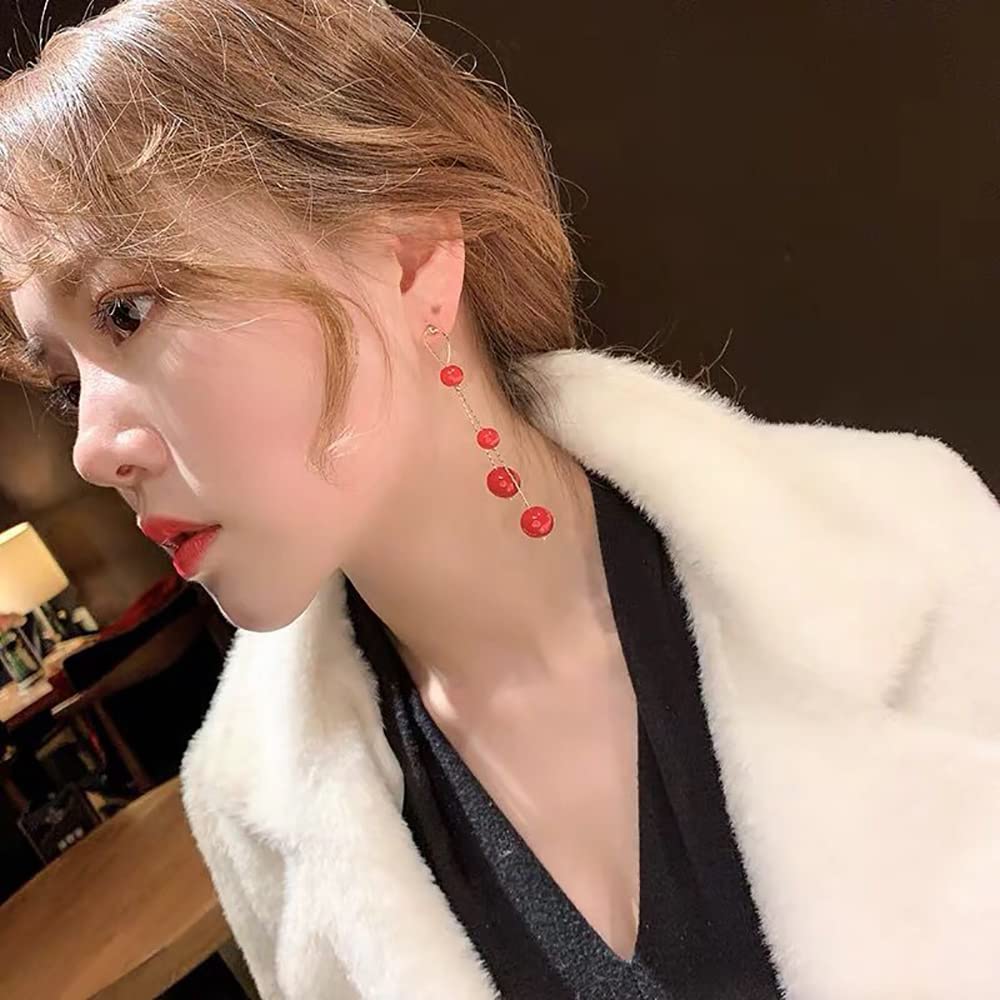 Bohemian Crystal Long Tassel Pendant Earrings for Women - Agate Stone Dangle Earrings with Faux Fur Fluffy Accents, Nickel-Free Gold/Silver Jewelry - Perfect for Parties, Weddings & Boho Fashion
