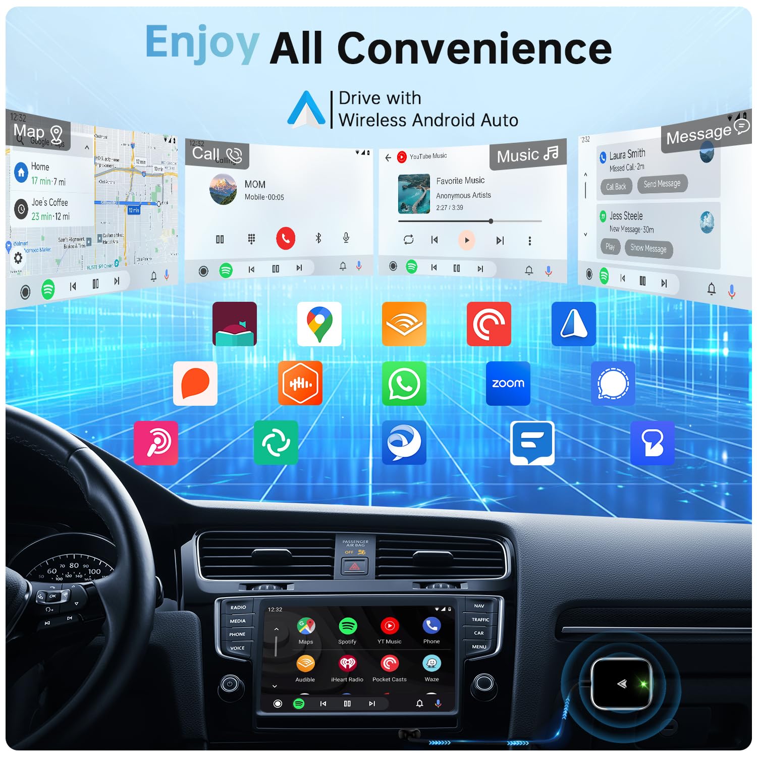 Wireless Android Auto Adapter - Plug & Play for Cars, Fast & Seamless Connection - Perfect for Commuting & Road Trips