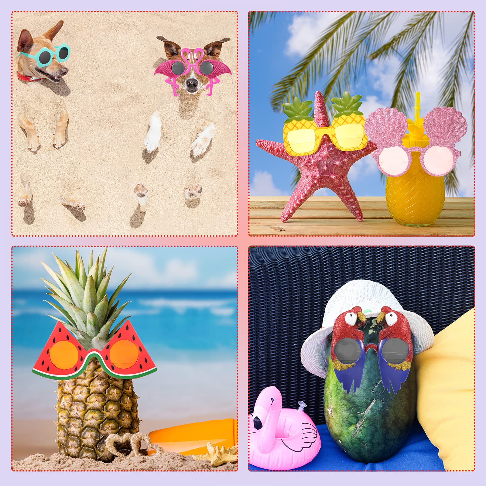 Frienda 6 Pairs Luau Party Sunglasses - Hawaiian Themed Novelty Eyewear for Kids & Adults - Tropical Beach Party Accessories, Summer Fancy Dress Props - Perfect for Hawaiian Luaus, Beach Parties & Costume Events
