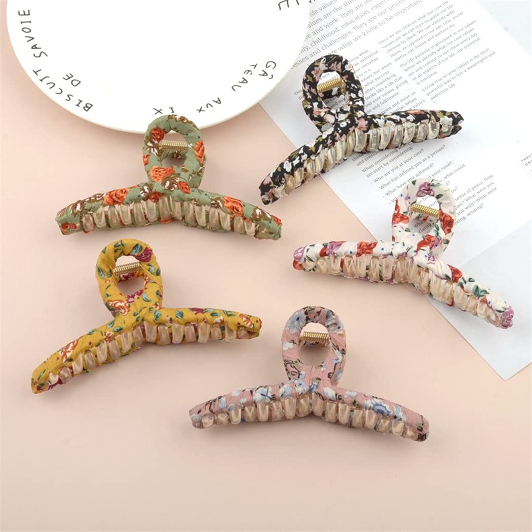 SOWUNO 5PCS Large Acrylic Hair Claw Clips - Non-Slip Strong Hold Hair Jaw Clamps with Floral Print for Women & Girls | Perfect for Updos, Ponytails & Everyday Hairstyles