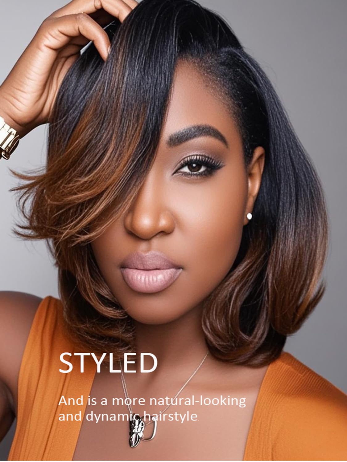 13x6 Yaki Straight Lace Front Wig - Ombre Brown Kinky Straight Short Bob Human Hair Wig for Women | Brazilian Virgin Yaki Human Hair | Blunt Cut Bob with Pre-Plucked Baby Hair (12 Inch) | Perfect for Daily Wear, Cosplay & Special Occasions