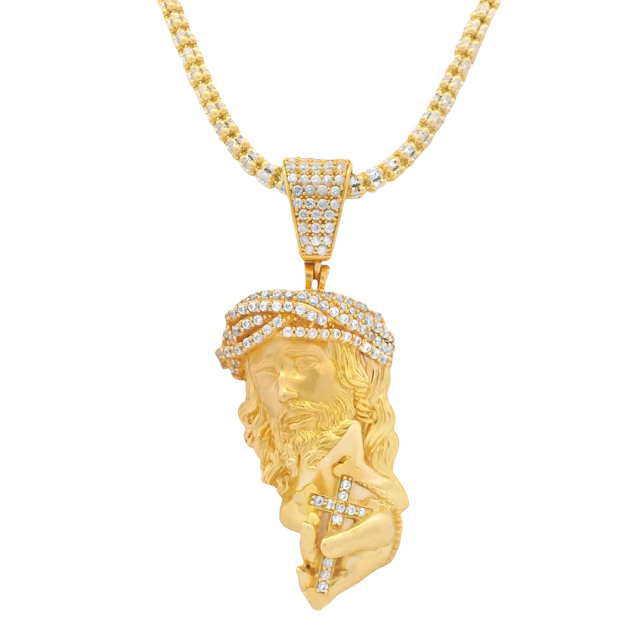 14K Gold Jesus CZ Pendant with Iced-Out Chain (3.3mm, 24 Inches) - JTJ™ Jewelry for Men & Women - Perfect for Church, Gifts & Everyday Wear