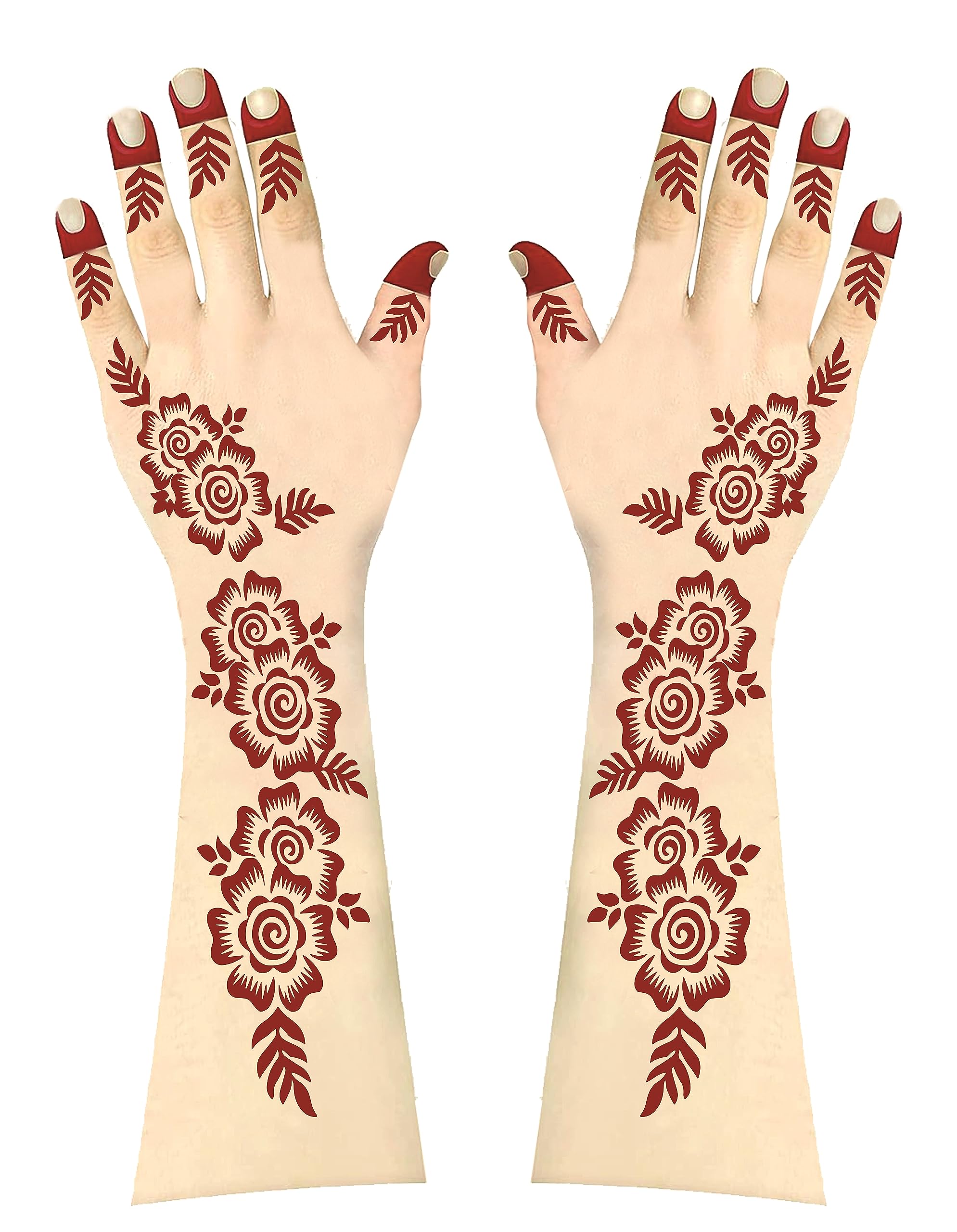 CareOne Gallery Arabic Design Mehandi Art Stickers Set - 1 Piece for Both Hands with Instant Henna Cone | Temporary Henna Tattoo Stencils for Women, Girls & Kids | Perfect for Weddings, Parties & Festivals | CareOne Design 06