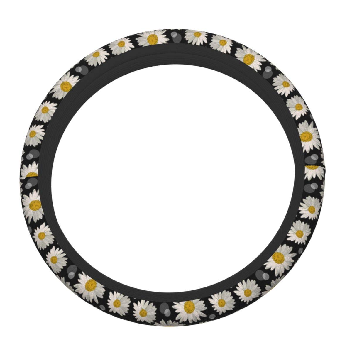Delerain White Daisies Steering Wheel Cover - Anti-Slip Elastic Car Accessories, Universal 15 Inch Steering Wheel Protector for Men & Women - Perfect for Summer Driving, Road Trips, and Daily Commute