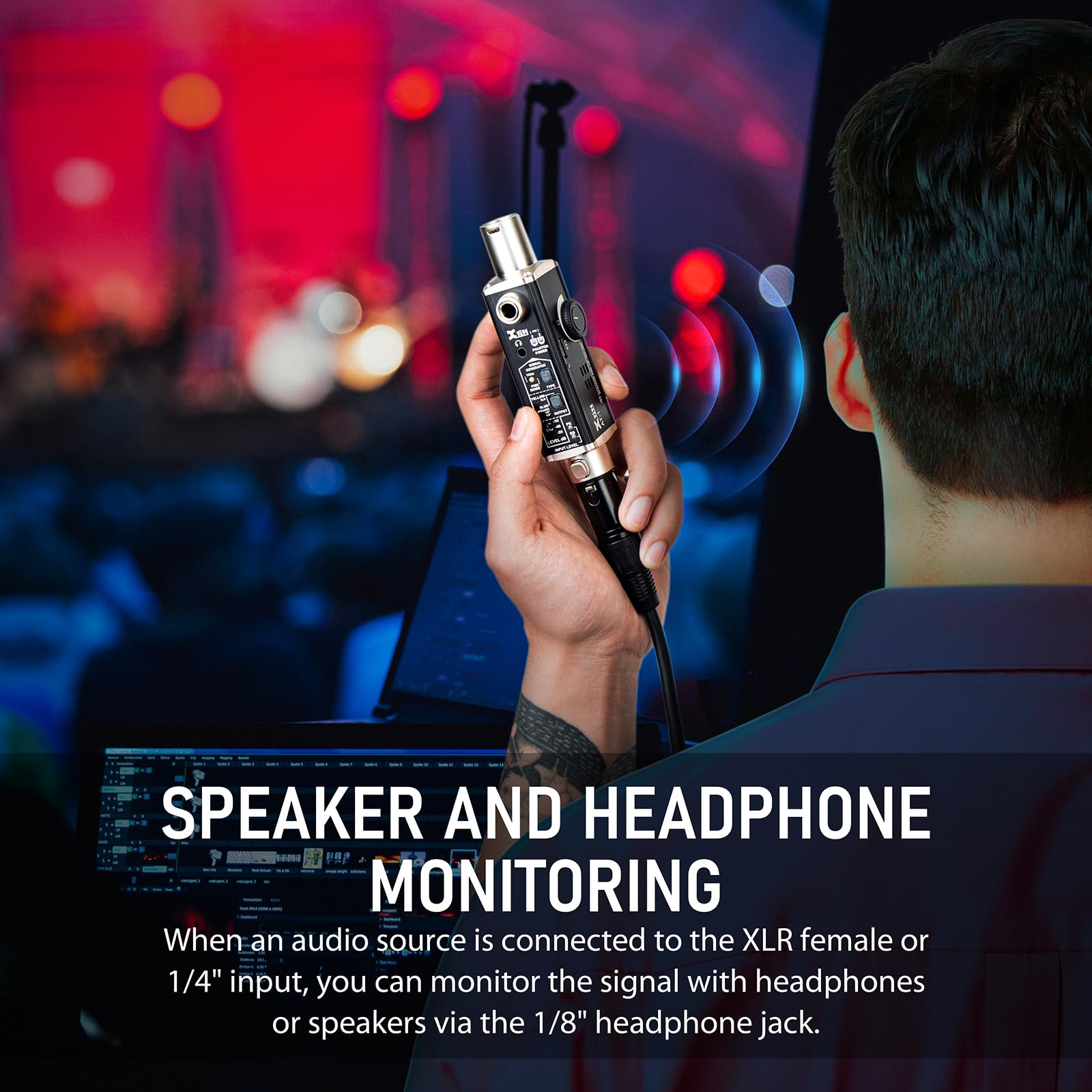 Xvive AT-1 Portable Audio Tester - Signal Generator, XLR Cable Tester, Phantom Power Checker with Input Level Meter & Headphone Monitor | Professional Audio Tool for XLR Cables, PA Systems, IEM, Mixers & DI Boxes | Perfect for Live Sound, Studio Recording & Equipment Testing
