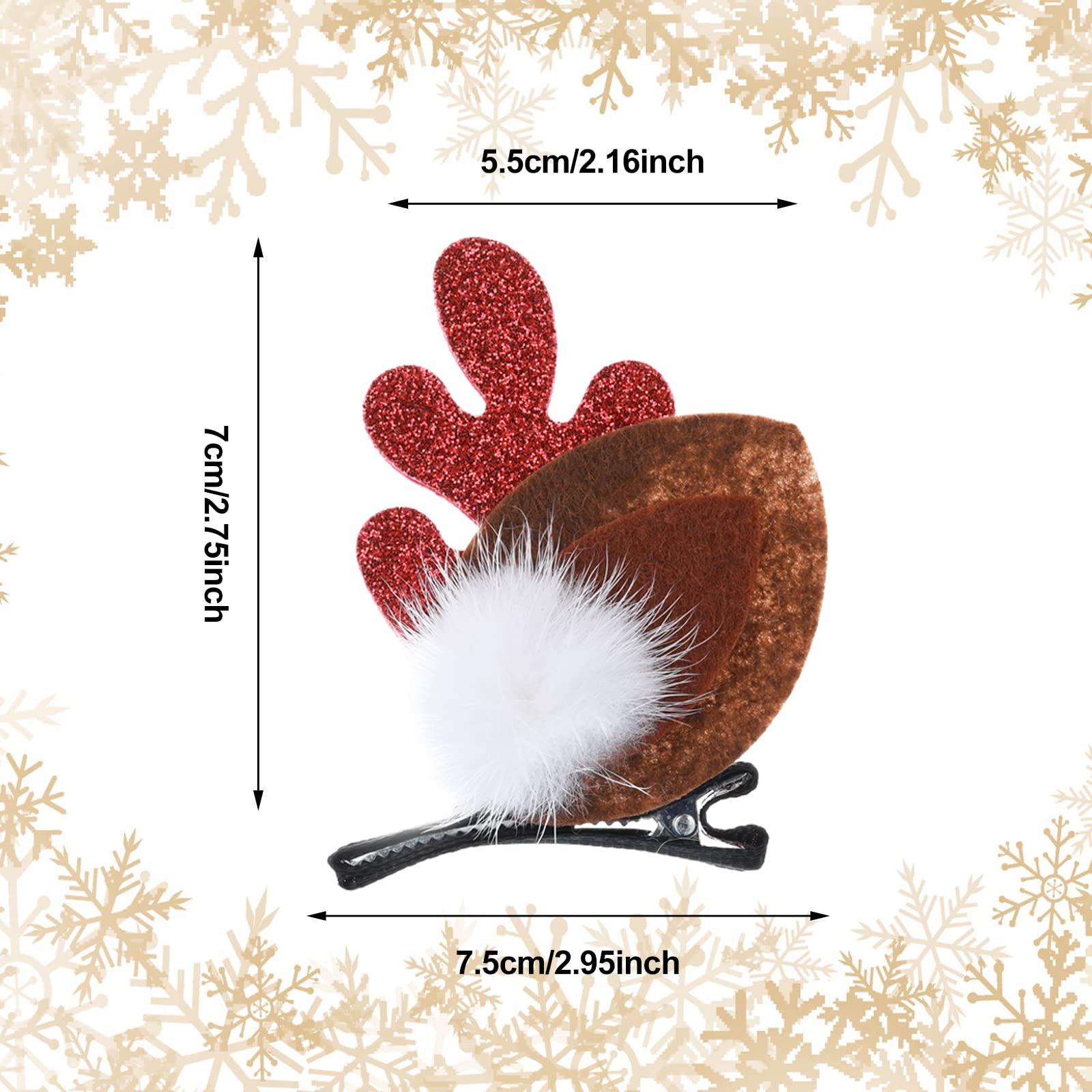 4PCS Christmas Hair Clips - Cute Reindeer Antler Hairpins for Women & Girls, Festive Xmas Hair Barrettes with Pom Balls, Deer Ear Hair Accessories for Holiday Parties, Cosplay & Gift Giving
