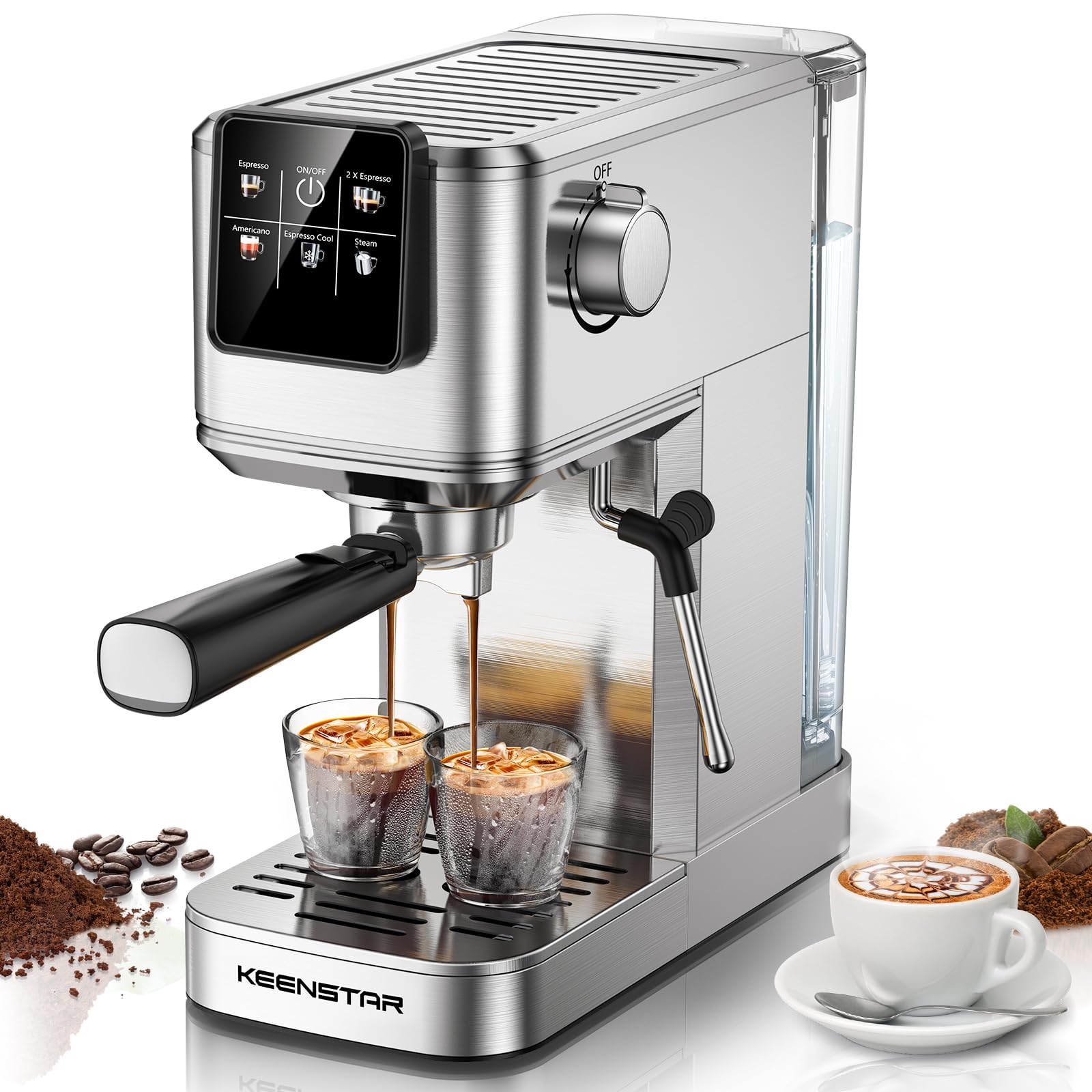 20Bar Espresso Coffee Machine with Rapid Cold Brew & Steam Wand - Touch Screen, 37oz Water Tank - Perfect for Latte, Cappuccino & Iced Coffee - Ideal Gift for Coffee Lovers (Home, Office, Cafe Use)
