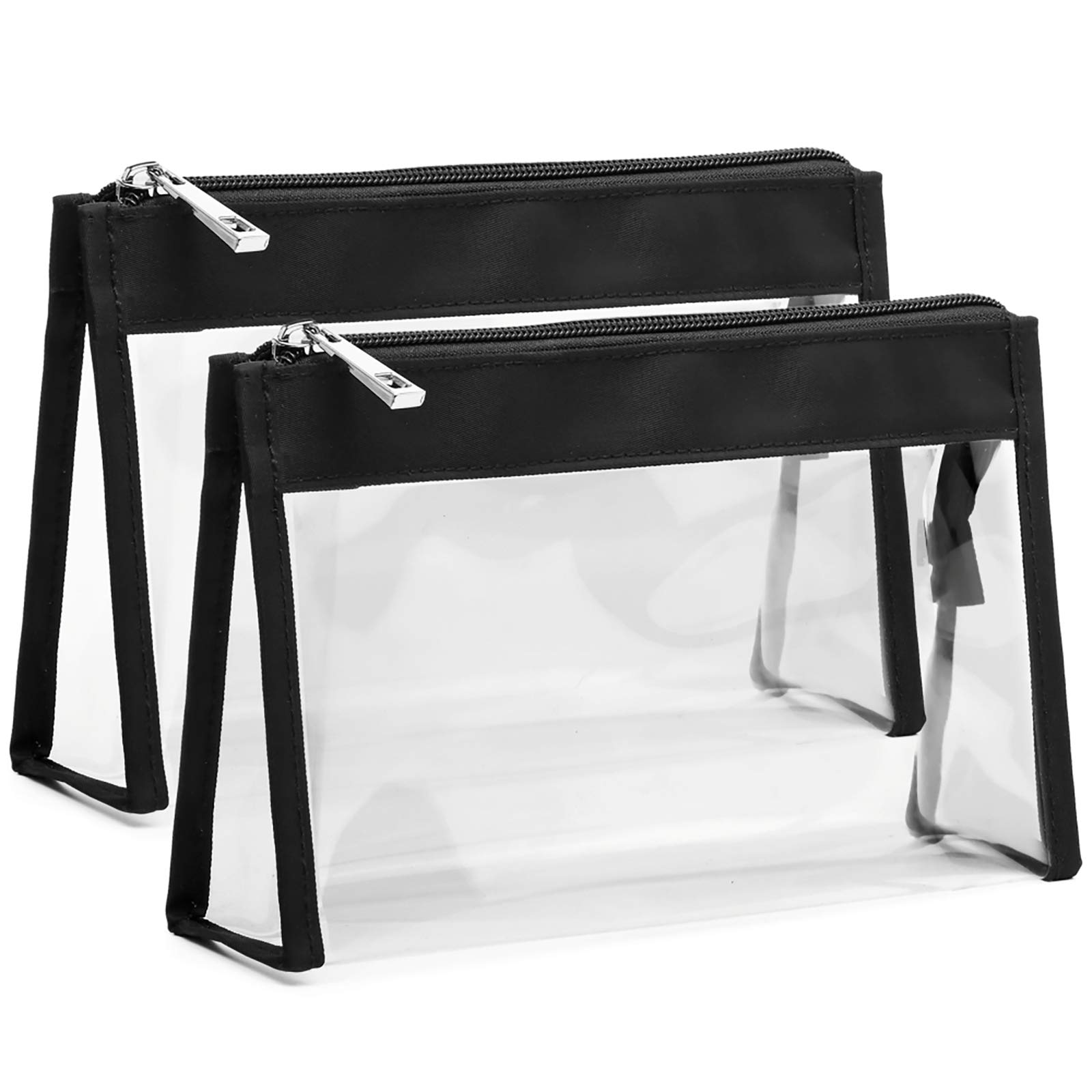 Cambond Waterproof Clear Makeup Bags (2 Pack) - TSA Approved Travel Toiletry Bag for Cosmetics, Pencils & Stationery (8.6 x 2.4 x 5.5 Inches) | Perfect for Air Travel, Vacation Essentials & School Organization