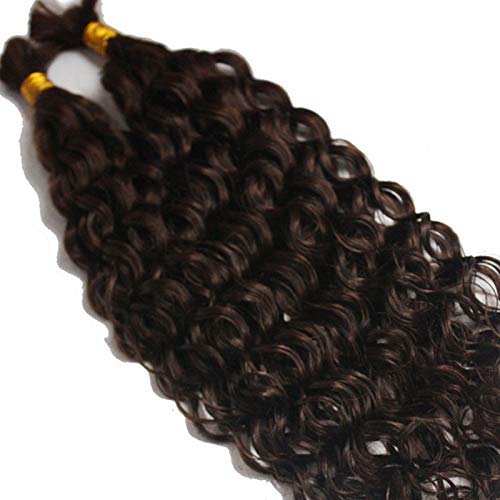 Brazilian Virgin Human Hair Bundles 100g - Deep Curly No Weft Braiding Hair for Weaving (28inch, 1 Bundle, Darkest Brown) - Perfect for Protective Styles, Twist Outs & Natural Hair Extensions
