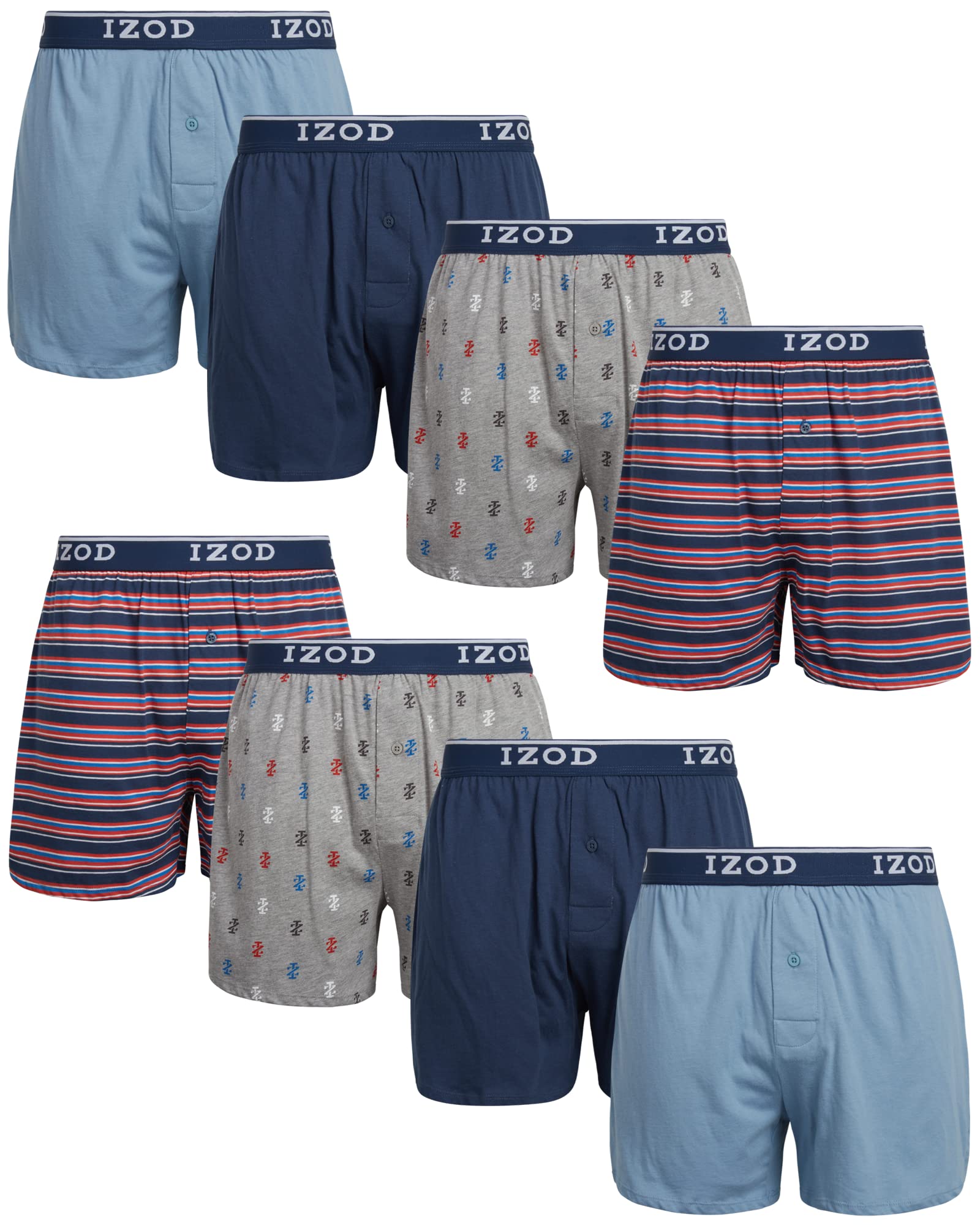 IZOD Men's Cotton Boxer Briefs 8-Pack - Soft Breathable Underwear for Everyday Comfort | Ideal for Work, Gym & Lounge Wear