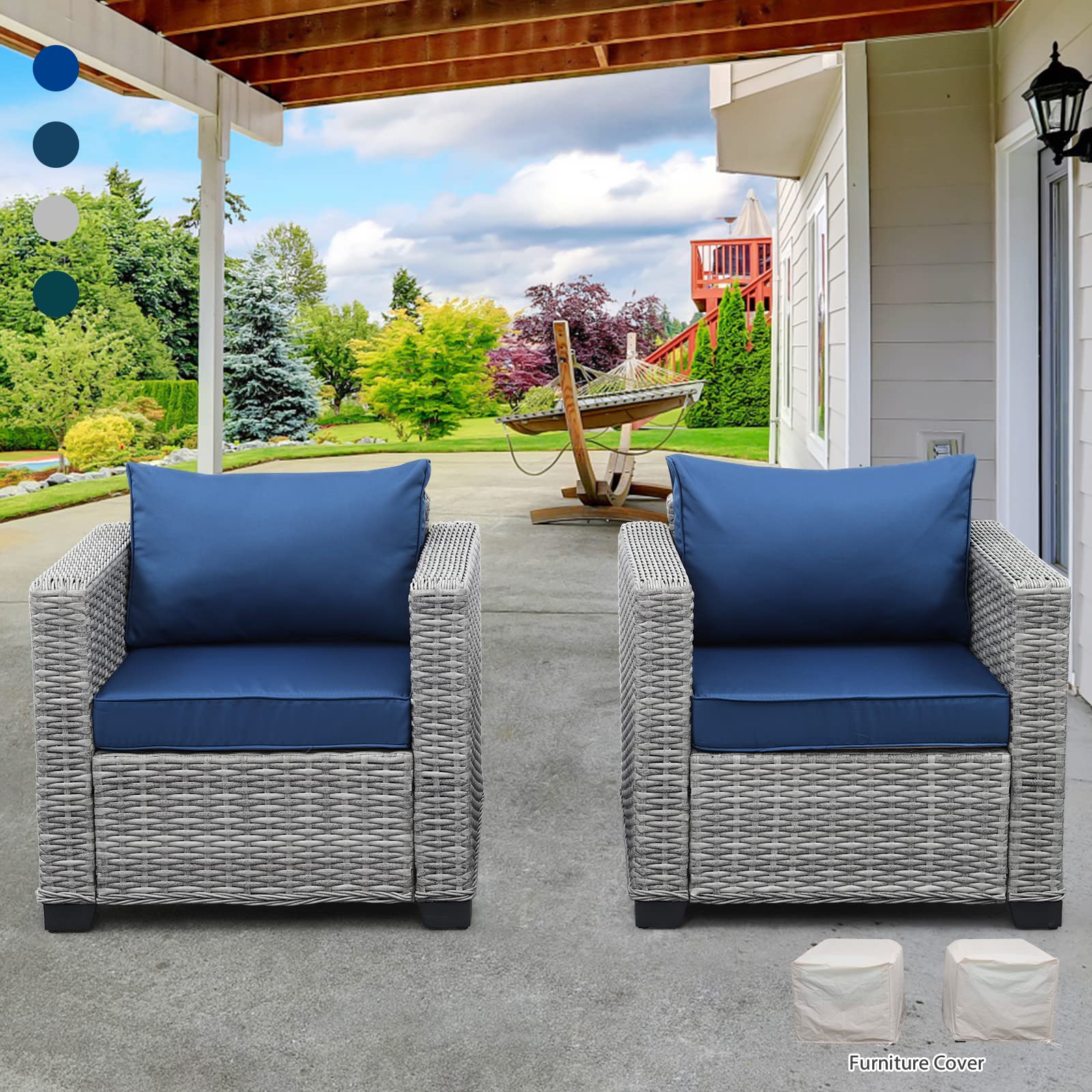2-Piece Outdoor Patio Sofa Set - Waterproof & Anti-Slip Navy Blue Club Chairs with Cushions - Perfect for Garden, Poolside & Backyard Relaxation