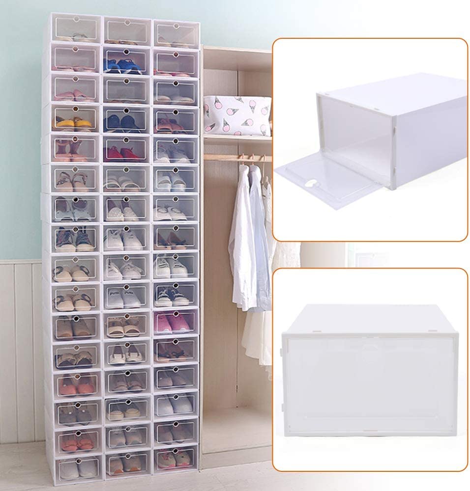 DYRABREST 20-Pack Clear Plastic Shoe Storage Boxes - Stackable Foldable Shoe Organizer Containers for Sneakers & Boots | Perfect for Closet, Underbed & Dorm Organization (Assembly Required)