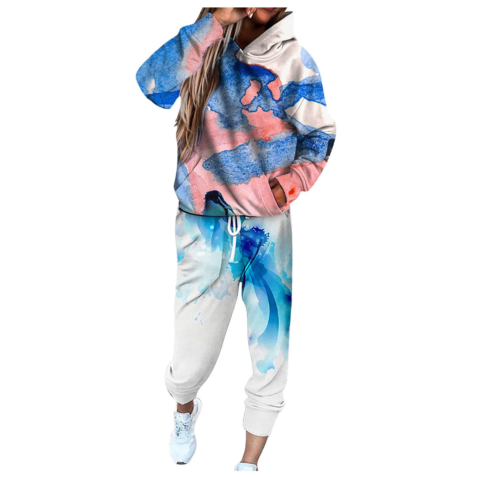 Fuodo Women's 2-Piece Tracksuit Set - Hooded Pullover Sweatshirt & Jogger Sweatpants with Pockets | Casual Athletic Wear for Gym, Running & Lounge