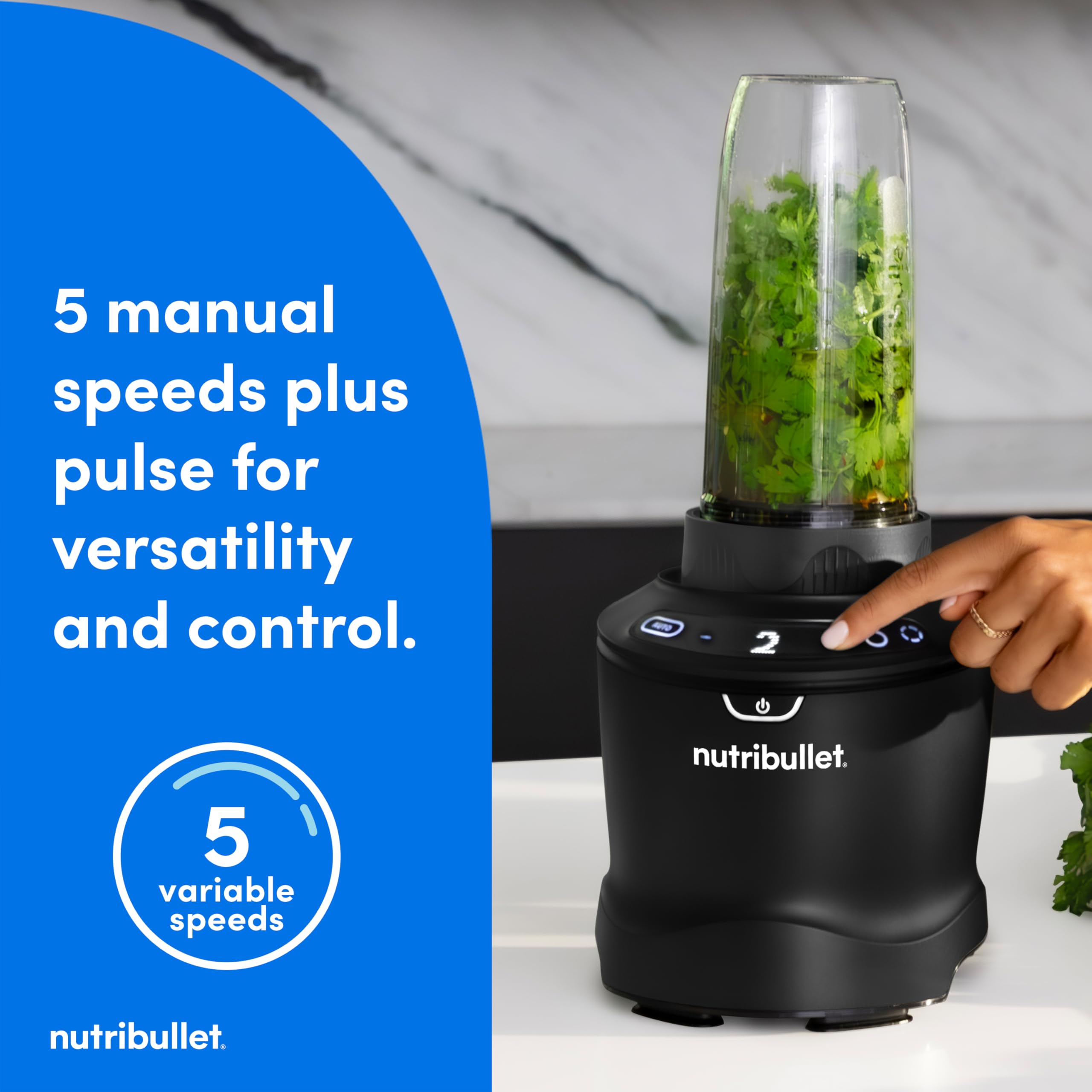 Nutribullet SmartSense Blender Combo - 1400W High-Power 5-Speed Blender with Matte Black Finish - Perfect for Smoothies, Juices, and Meal Prep in Your Kitchen