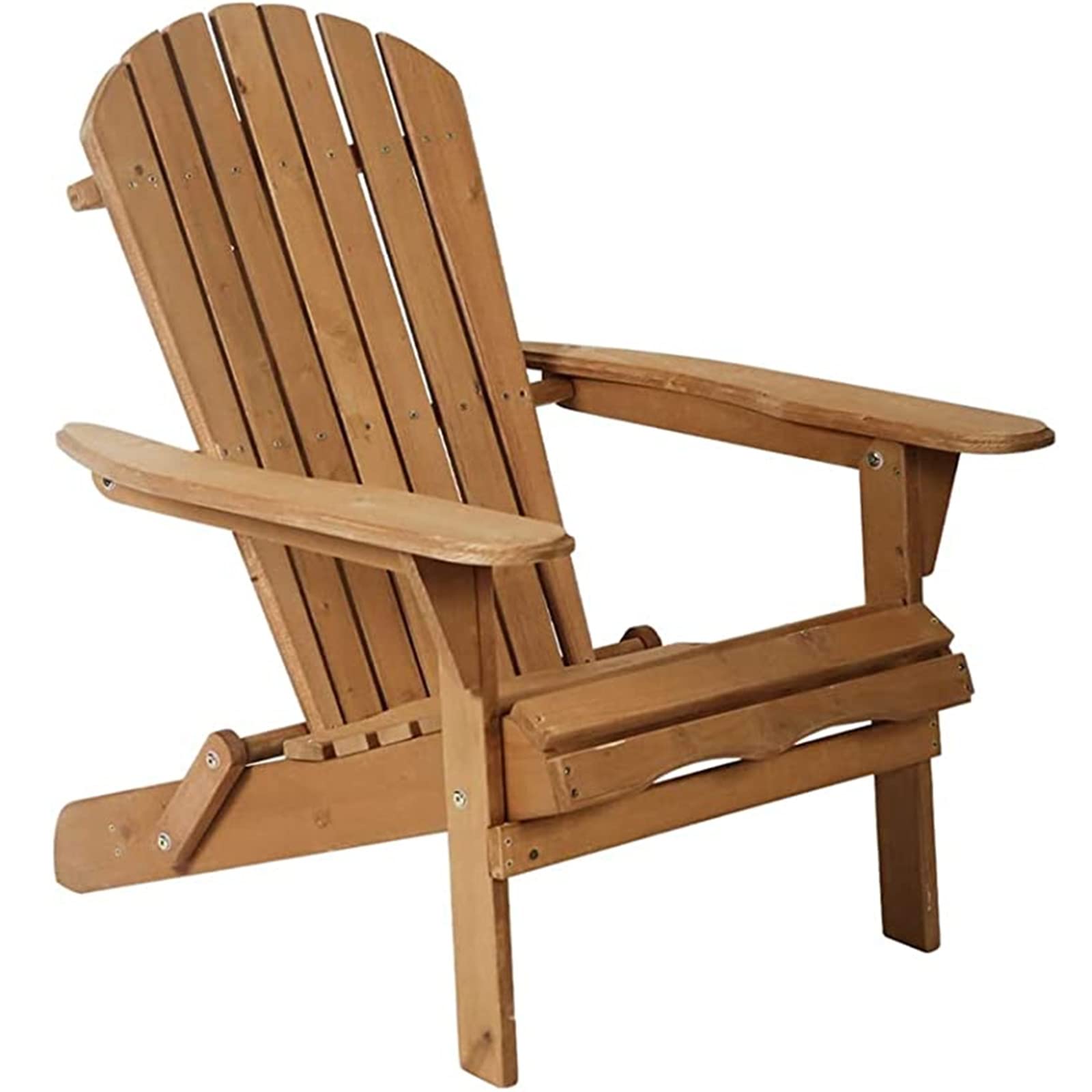 BSTOPHKL All-Weather Folding Wooden Adirondack Chair - Natural Patio Lounger for Outdoor Relaxation by Fire Pit, Garden, Lawn & Backyard - Durable Accent Furniture (1 Piece)