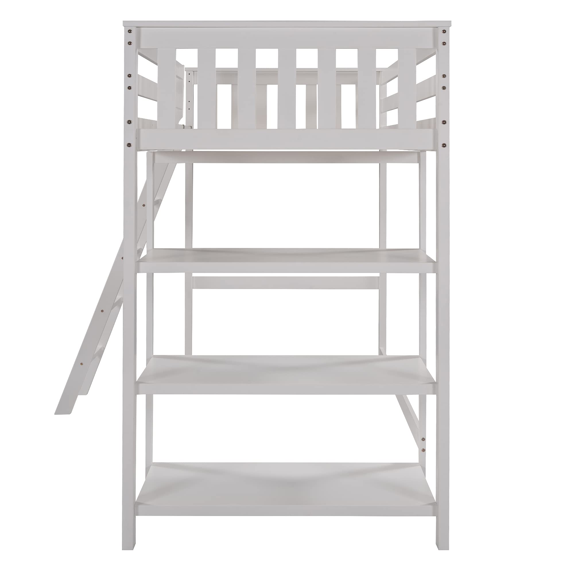 LZ LEISURE ZONE Twin Loft Bed with Storage Shelves & Ladder - Solid Wood Twin Size Loft Bed Frame, No Box Spring Needed - Space-Saving Kids & Teens Bedroom Furniture (White)