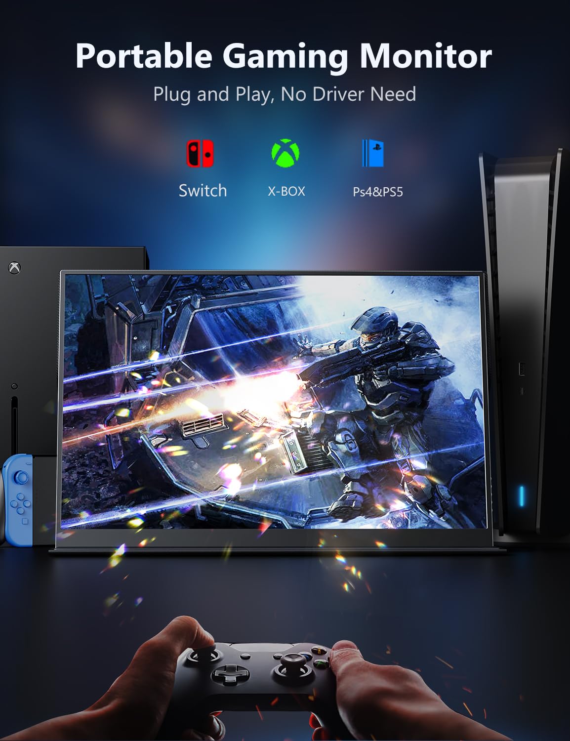 17.3 Inch 4K Portable Monitor - 3840x2160 IPS Laptop Screen with 1500:1 Contrast & 400 Nits Brightness - USB C HDMI Gaming Display with Built-in Speakers & Smart Cover - External Monitor for PC, Mac, Phone, PS5, Xbox Series X, Nintendo Switch - Perfect for Work, Travel & Gaming