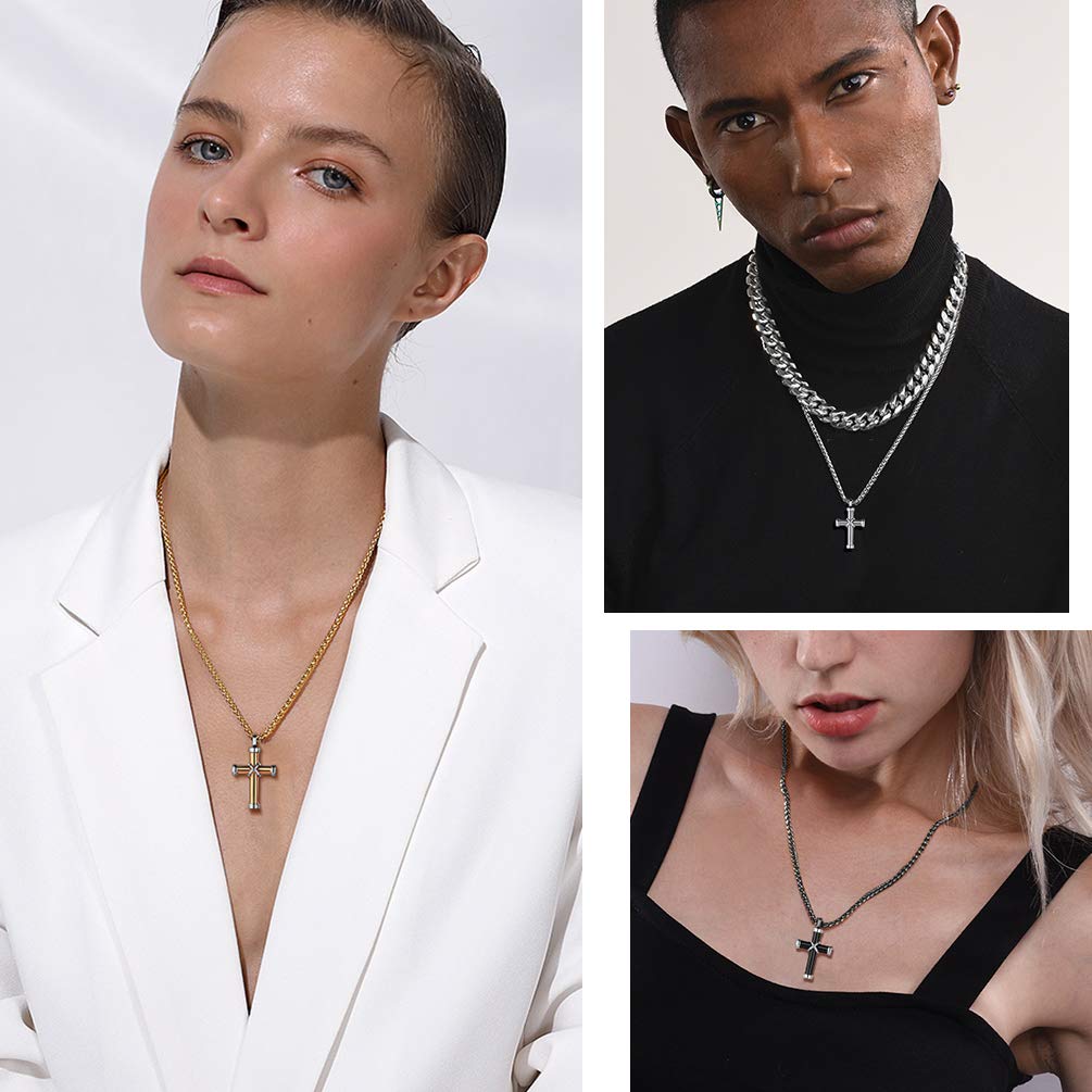 PROSTEEL Men's Urn Necklace for Ashes - Gold Plated & Black Stainless Steel Cross Memorial Cremation Pendant Jewelry (22