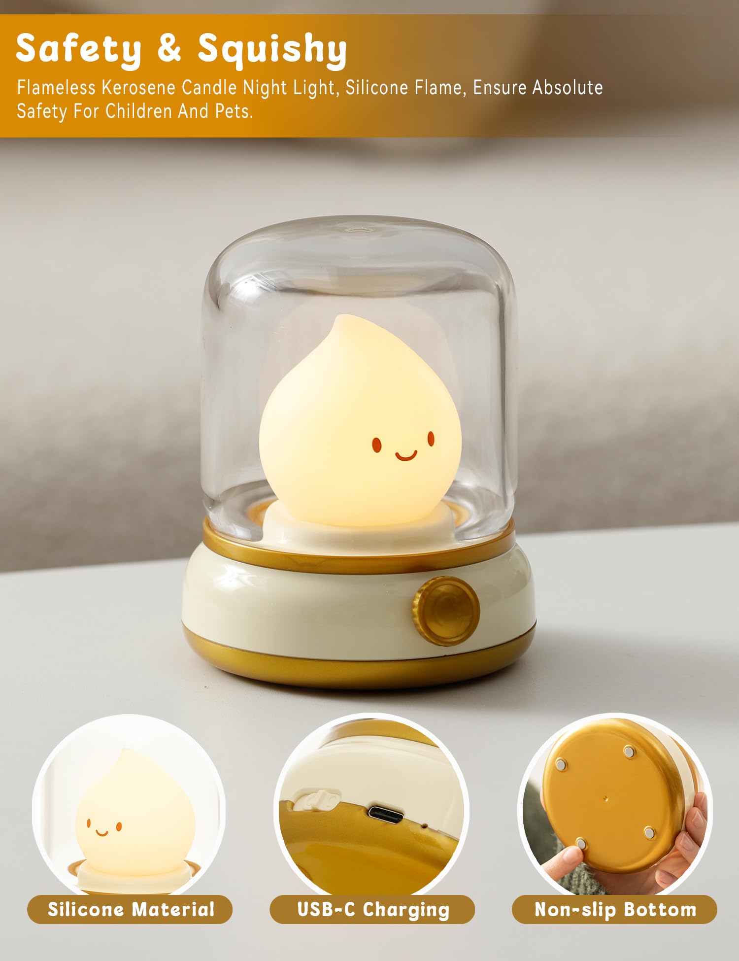 Flameless LED Candle Lamp - Adjustable Dimmable Rechargeable Night Light for Kids, Girls & Teens | Safe Bedroom Decor, Nursery Lighting, Birthday Gift | Perfect for Bedtime, Relaxation & Room Ambiance