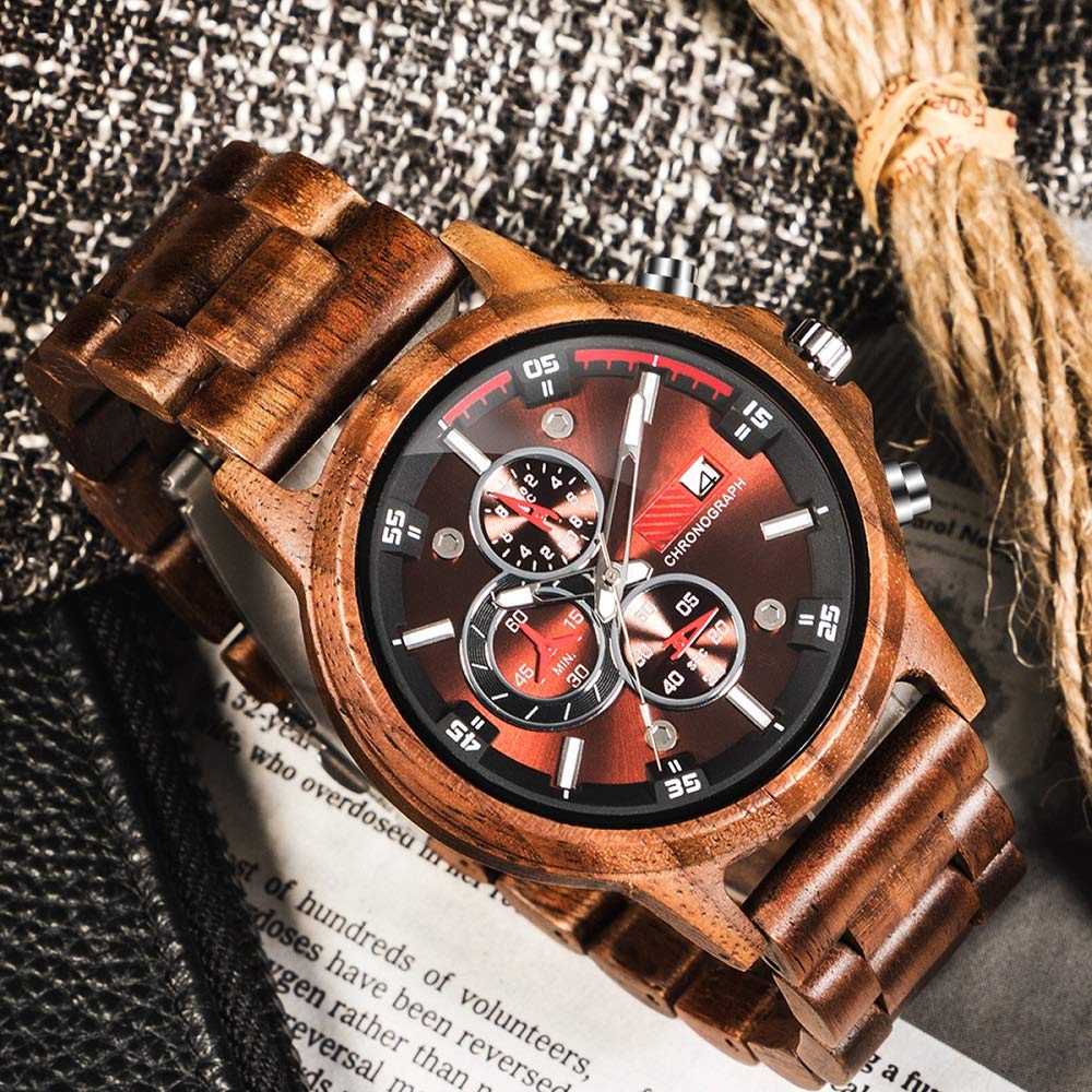 WASTIME Wooden Watch for Men & Women - Stylish Chronograph Military Casual Calendar Wooden Watch with Date Display | Perfect for Outdoor, Office & Everyday Wear