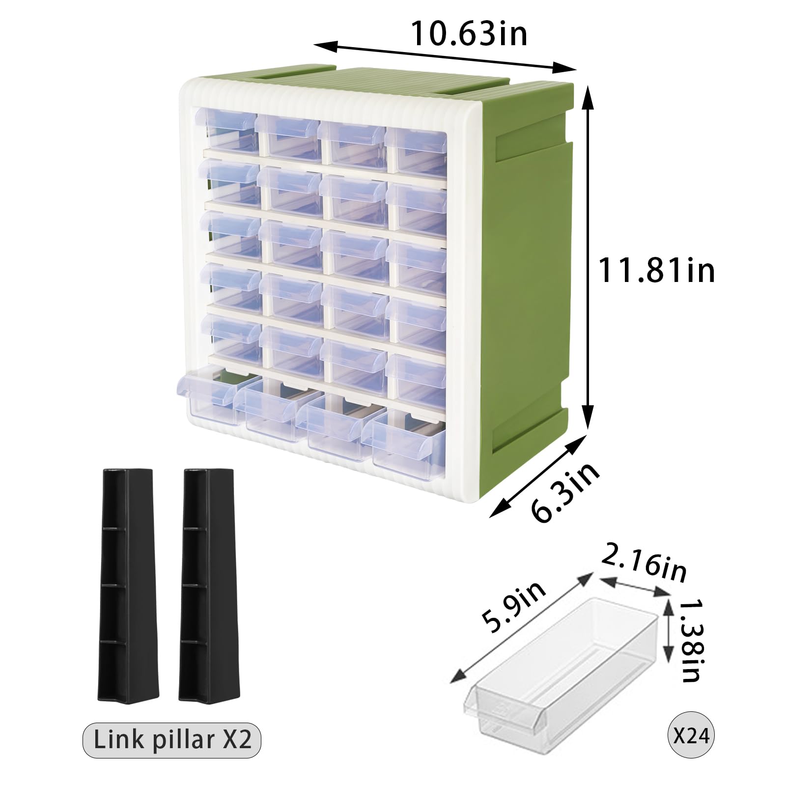 24-Drawer Desk Organizer in Green - Perfect for Office, Home & School Supplies Storage & Organization