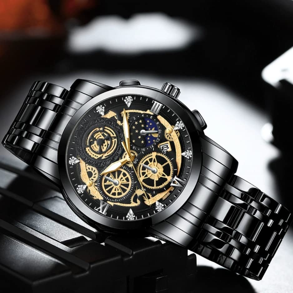 Men's Stainless Steel Waterproof Watch - Analog Quartz Wristwatch with Date Display for Casual & Business | Durable Fashion Watch for Men | Perfect for Office, Travel & Everyday Wear