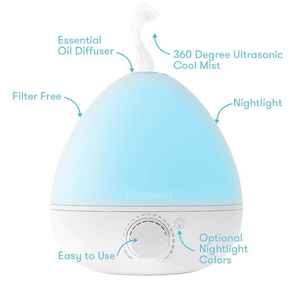 FridaBaby BreatheFrida 3-in-1 Humidifier, Diffuser & Nightlight for Baby Nursery - Cool Mist Humidifier with Essential Oil Diffuser and Soothing Night Light for Better Sleep and Congestion Relief