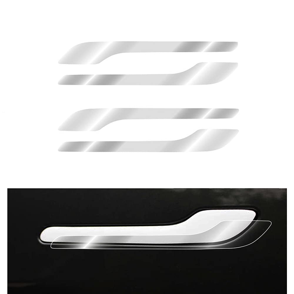 Tesla Model 3 & Model Y Door Handle Decal Sticker Wrap Kit - 4PCS Clear Protective Vinyl with Tesla Logo - Car Accessories for Customization & Exterior Protection