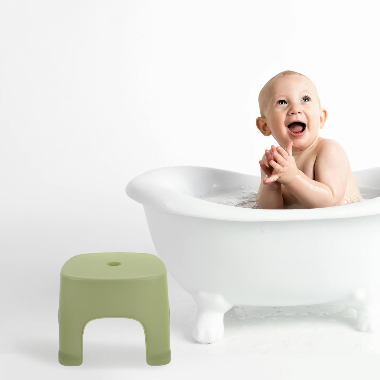 **Kichvoe Small Plastic Step Stool - Light Green Toddler Toilet Training & Shoe Changing Stool - Non-Slip Bathroom & Kids Room Stool for Potty Training, Shoe Changing & Home Use**