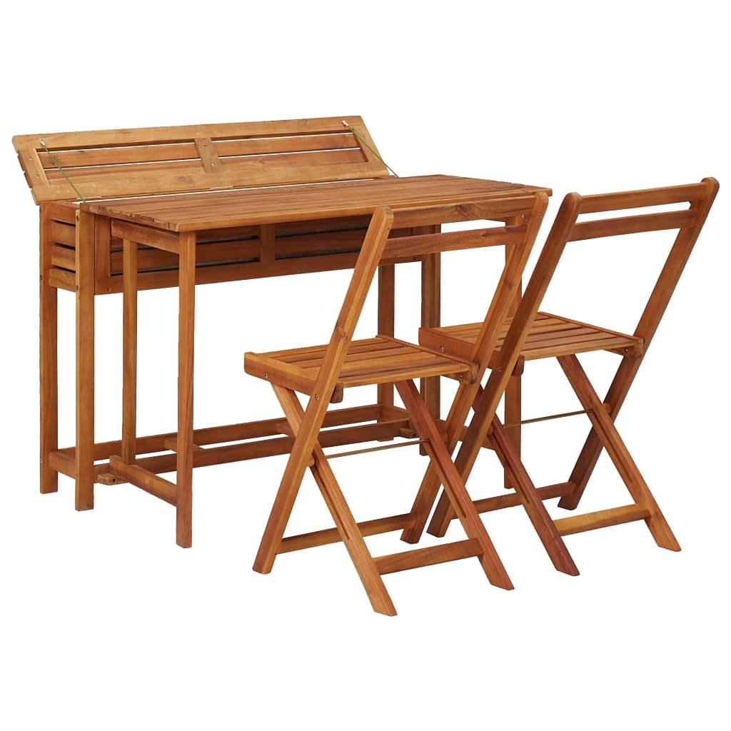 Balcony Planter Table with 2 Bistro Chairs - All-Weather Acacia Wood Outdoor Dining Set for Garden, Patio & Backyard - Perfect for Relaxing, Entertaining & Small Space Dining