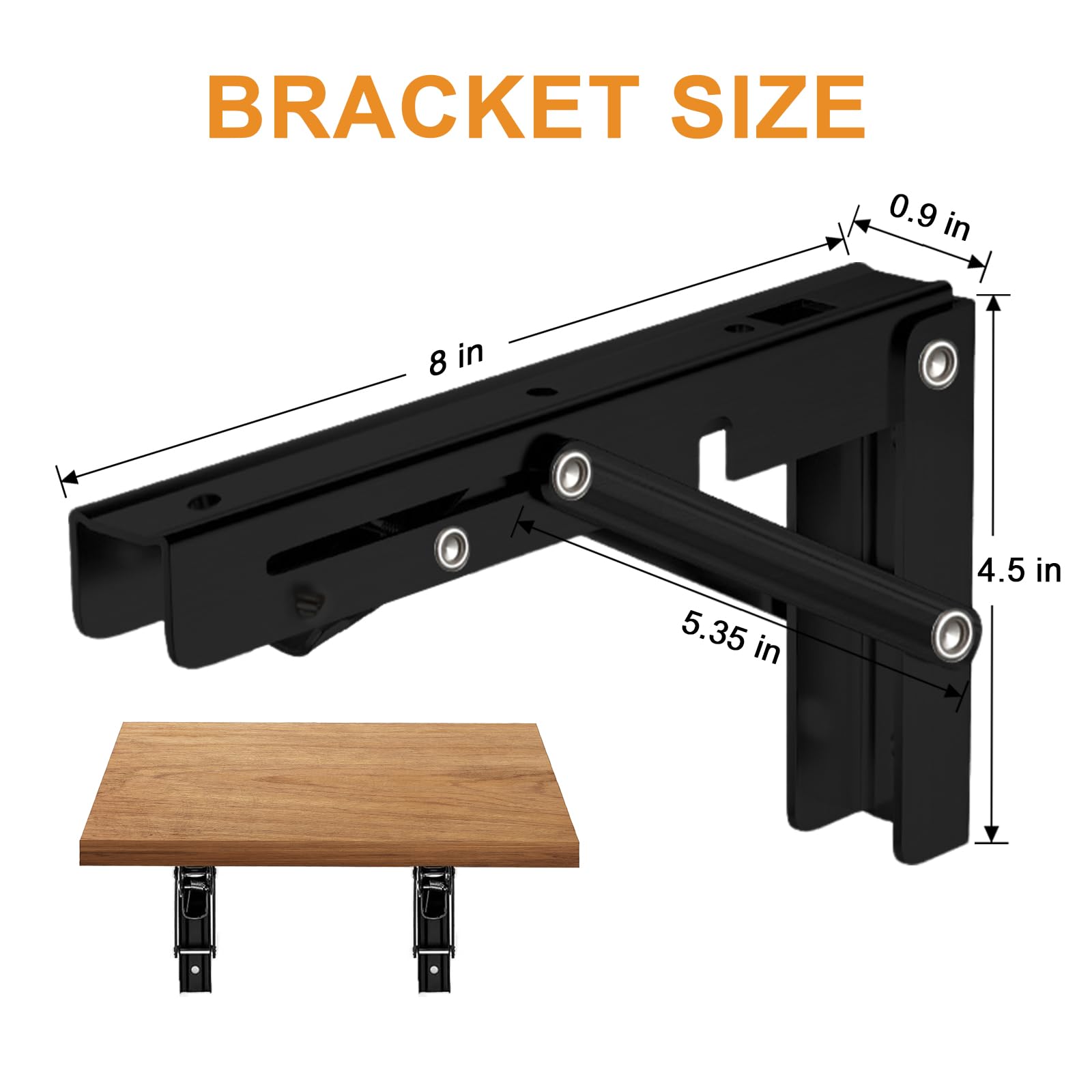 Heavy Duty Folding Shelf Brackets - 150lb Max Load for DIY & Wall Mounting (2PCs, Black) - Perfect for Space Saving Shelves & Tables