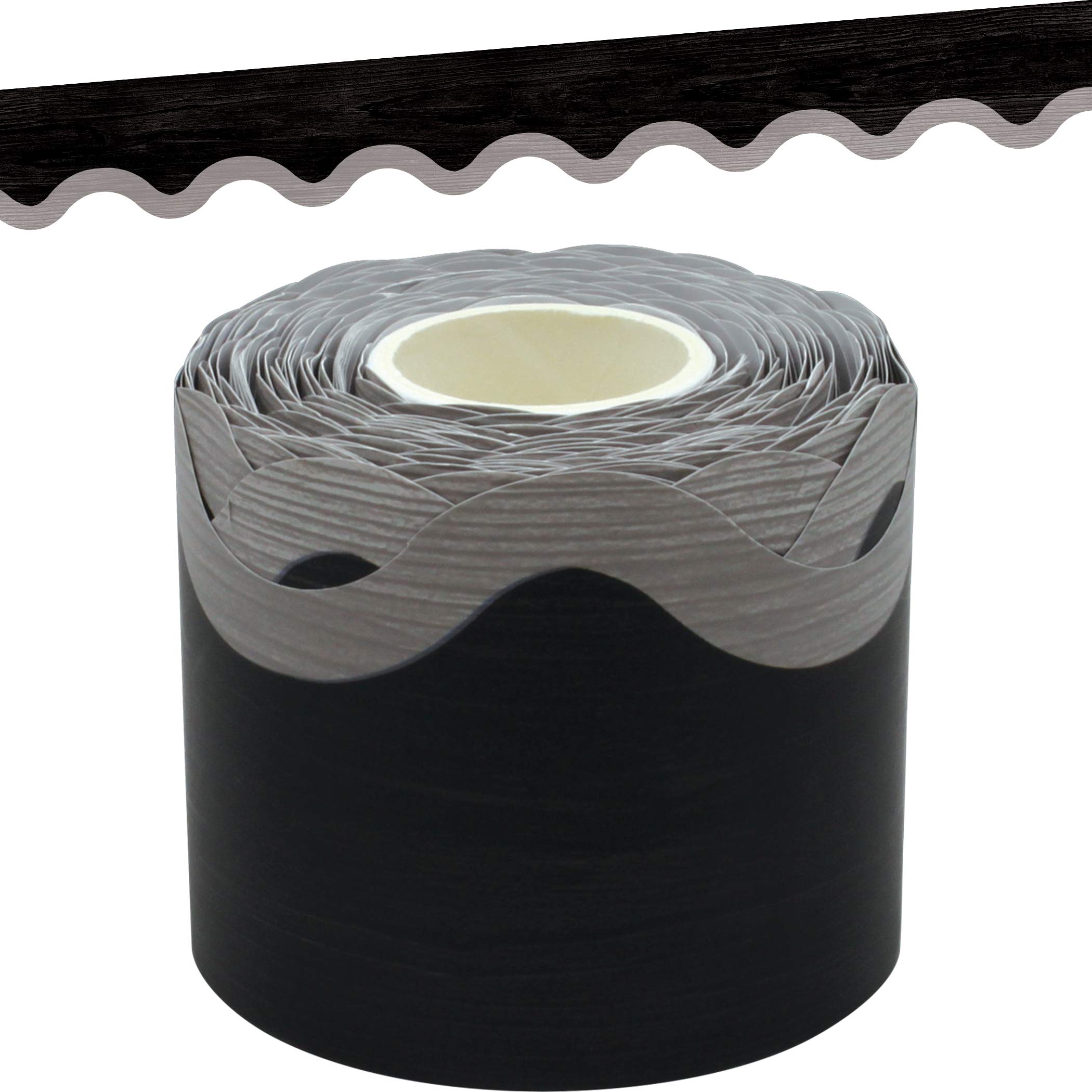 Teacher Created Resources Modern Farmhouse Black & Gray Scalloped Border Trim - 50ft Roll for Bulletin Boards, Walls, Desks - Perfect for Classroom Decor, Homeschooling, School Doors & Windows Decoration