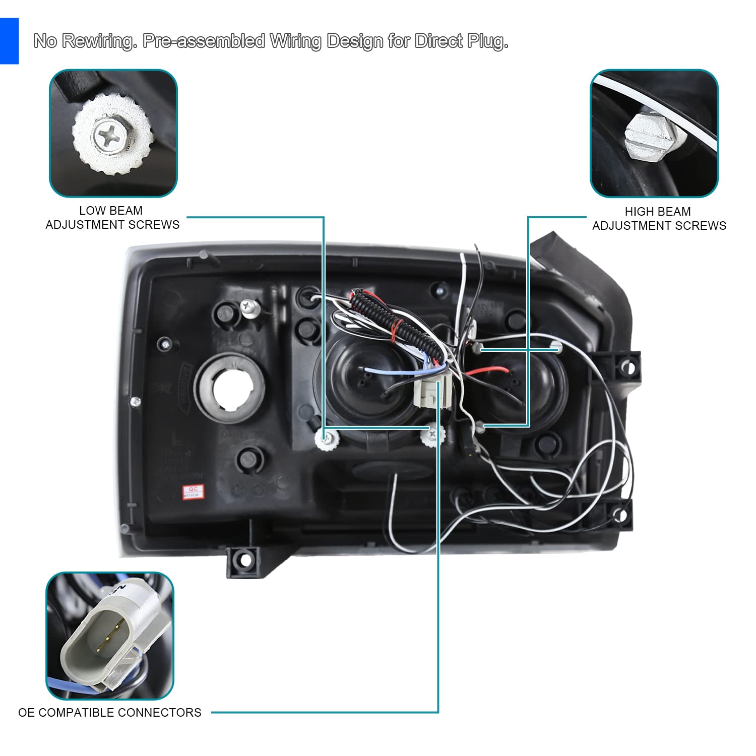 Spec-D Tuning Chrome Projector Headlights for 2005-2007 Dodge Dakota - Left & Right Pair Headlamp Assembly - Upgrade Your Truck's Style & Night Visibility