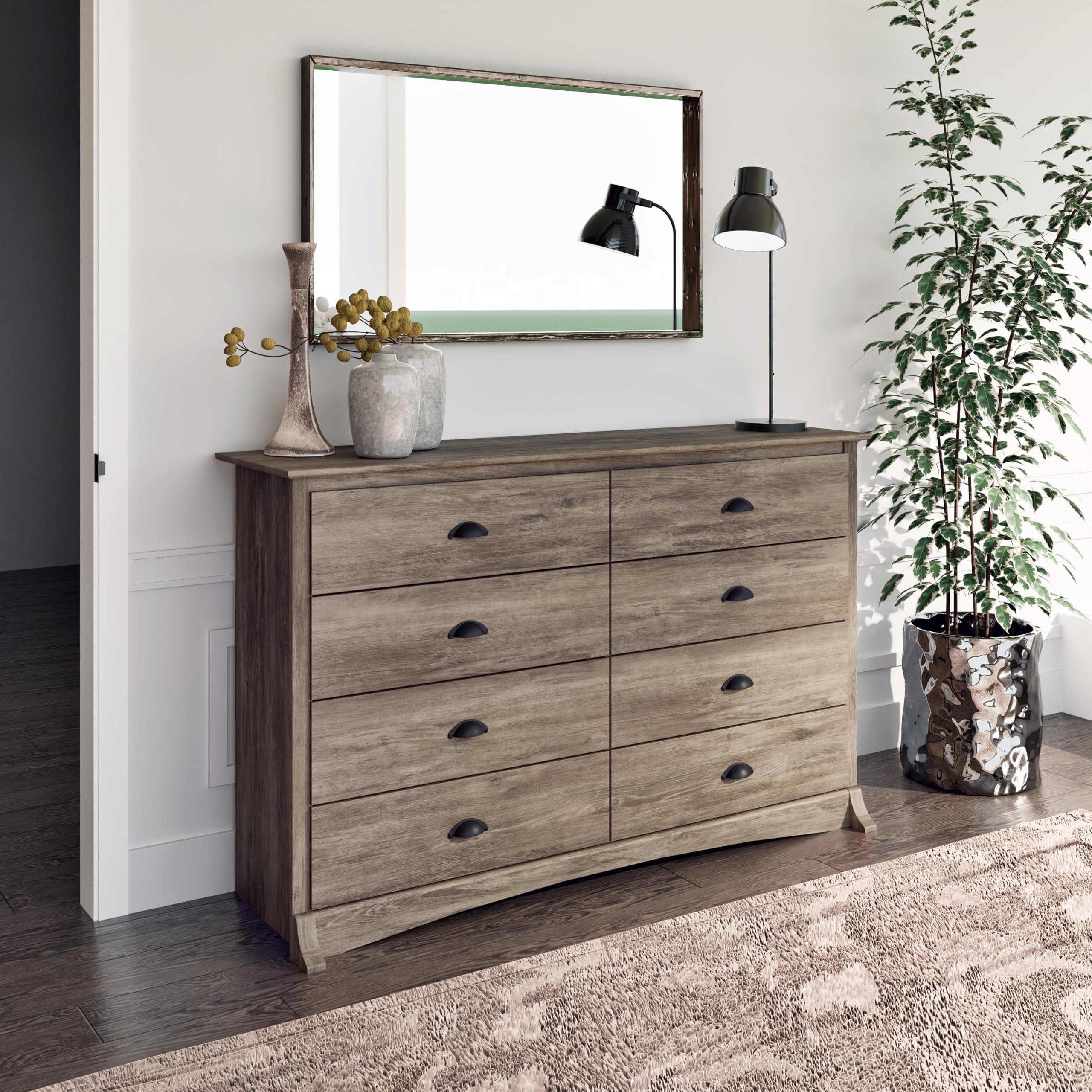 Prepac Sonoma 8-Drawer Double Dresser - Wide Chest of Drawers for Bedroom Furniture, Clothes Storage & Organization (Drifted Gray, 59