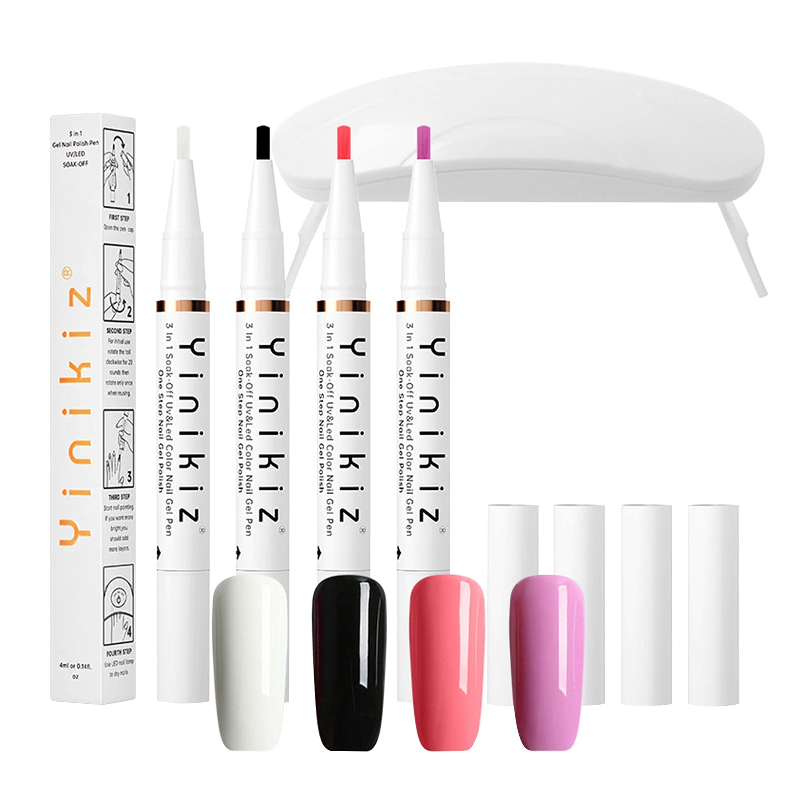 ZITIANY 4/6PCS Nail Polish Pen Set - 4ml One Step Gel Polish with LED Nail Lamp, No Base/Top Coat Needed - DIY Manicure Kit for Women & Girls at Home/Salon/Nail Party