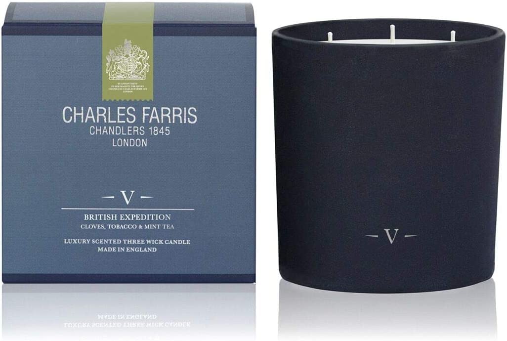 Charles Farris British Expedition 3-Wick Scented Candle - Cloves, Tobacco & Mint Tea Aroma | Home Decor, Relaxation & Gift Idea