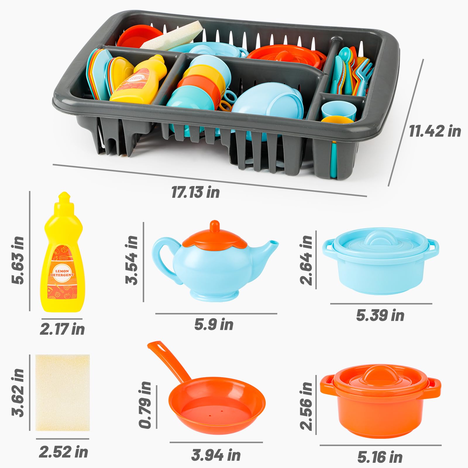 **41PCS Kids Pretend Play Kitchen Set - Durable Toy Dishes & Tableware with Drainer for Boys & Girls - Perfect for Role Play, Birthday Gifts & Early Learning Development**