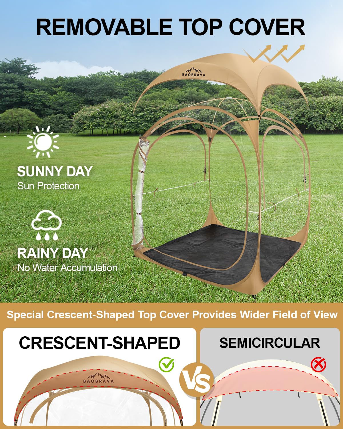 Pop Up Sports Tent - Clear Bubble PVC Weatherproof Pod with Thick Scratch-Resistant Material & Extra Top Cover for 1-6 People - Perfect for Soccer, Football Games, Camping, Beach Parties & Outdoor Events