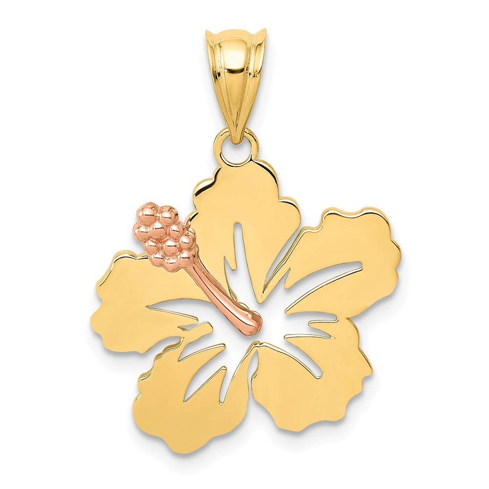 14K Yellow & Rose Gold Hibiscus Flower Pendant Necklace for Women - Elegant Hawaiian Floral Jewelry Gift for Birthday, Anniversary & Beach Vacation