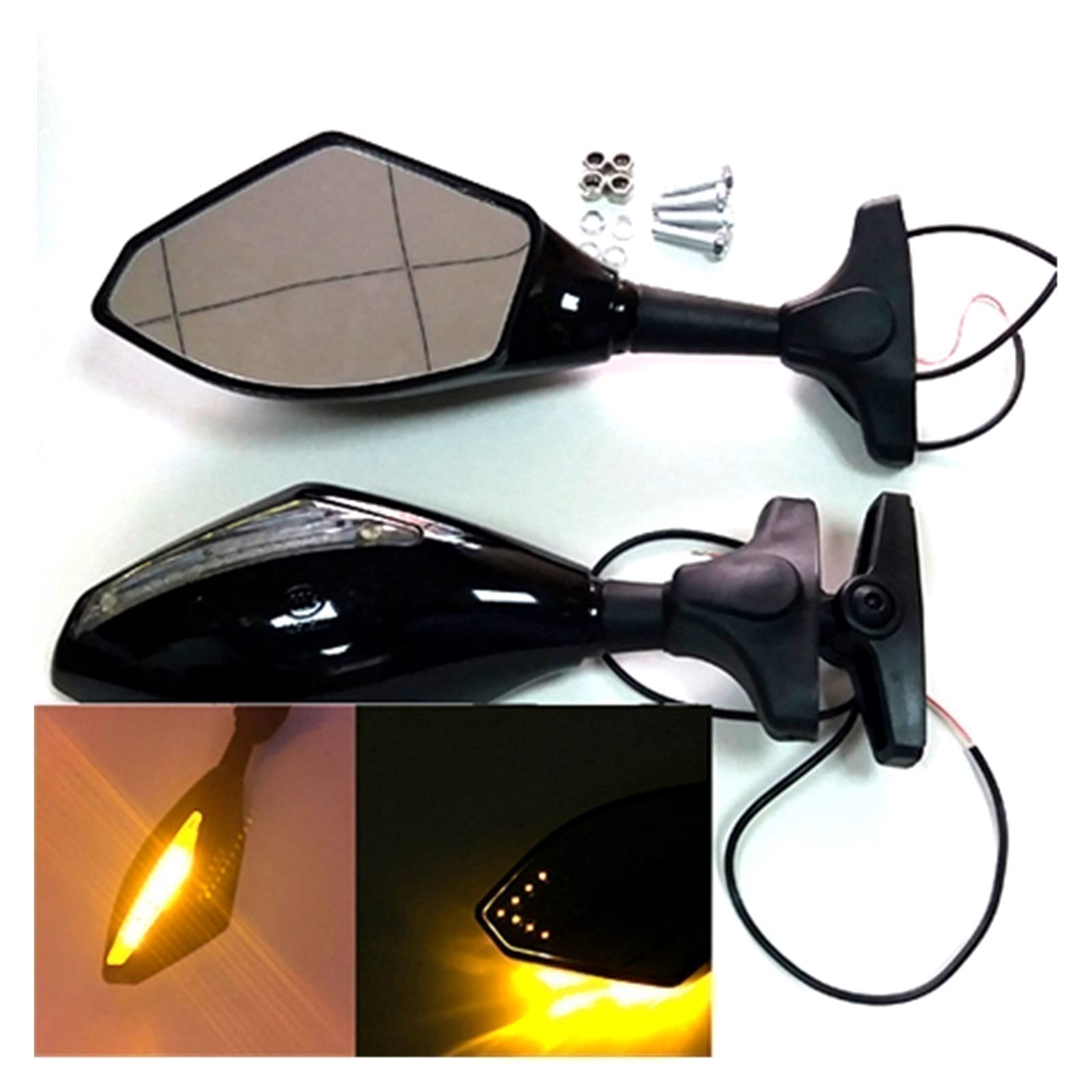 Universal Motorcycle Rearview Mirror with LED Turn Signal Light - Compatible with Honda CBR1000RR (2012-2013) - Enhanced Safety for Night Riding & Highway Commuting