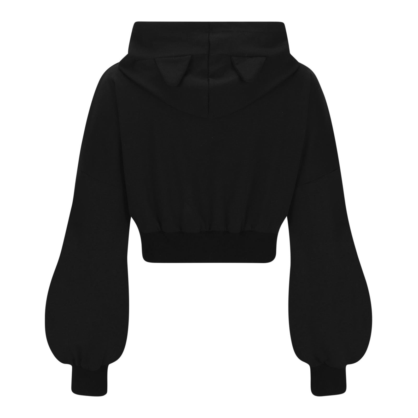 Cute Cat Ear Hoodie for Women & Girls - Long Lantern Sleeve Gothic Crop Sweatshirt with Pocket | Y2K Fashion, Casual Fall Pullover Top for Streetwear & Halloween Costume