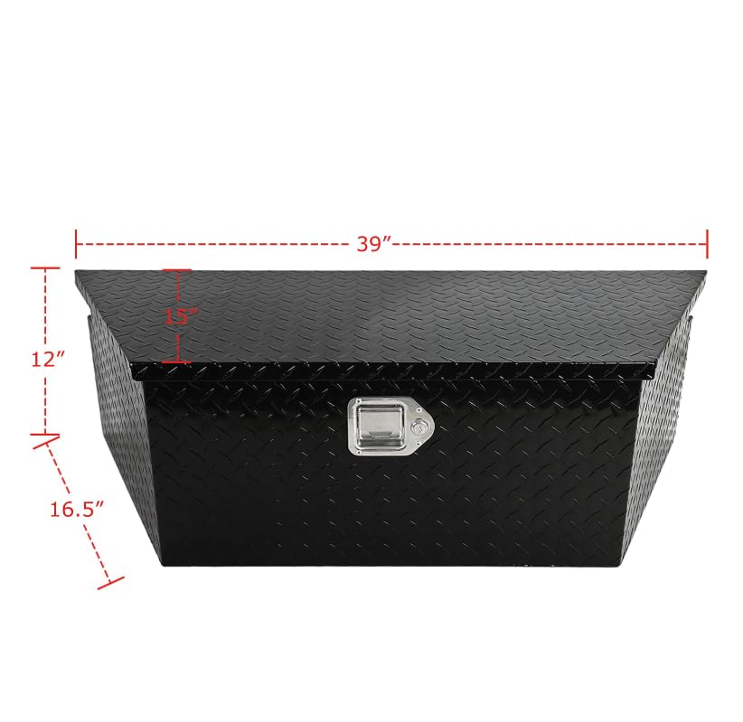 39 Inch Black Aluminum Pickup Truck Trailer Tongue Storage Tool Box with Lock & Keys - Heavy Duty Organizer for Camping, Road Trips & Work Equipment Storage