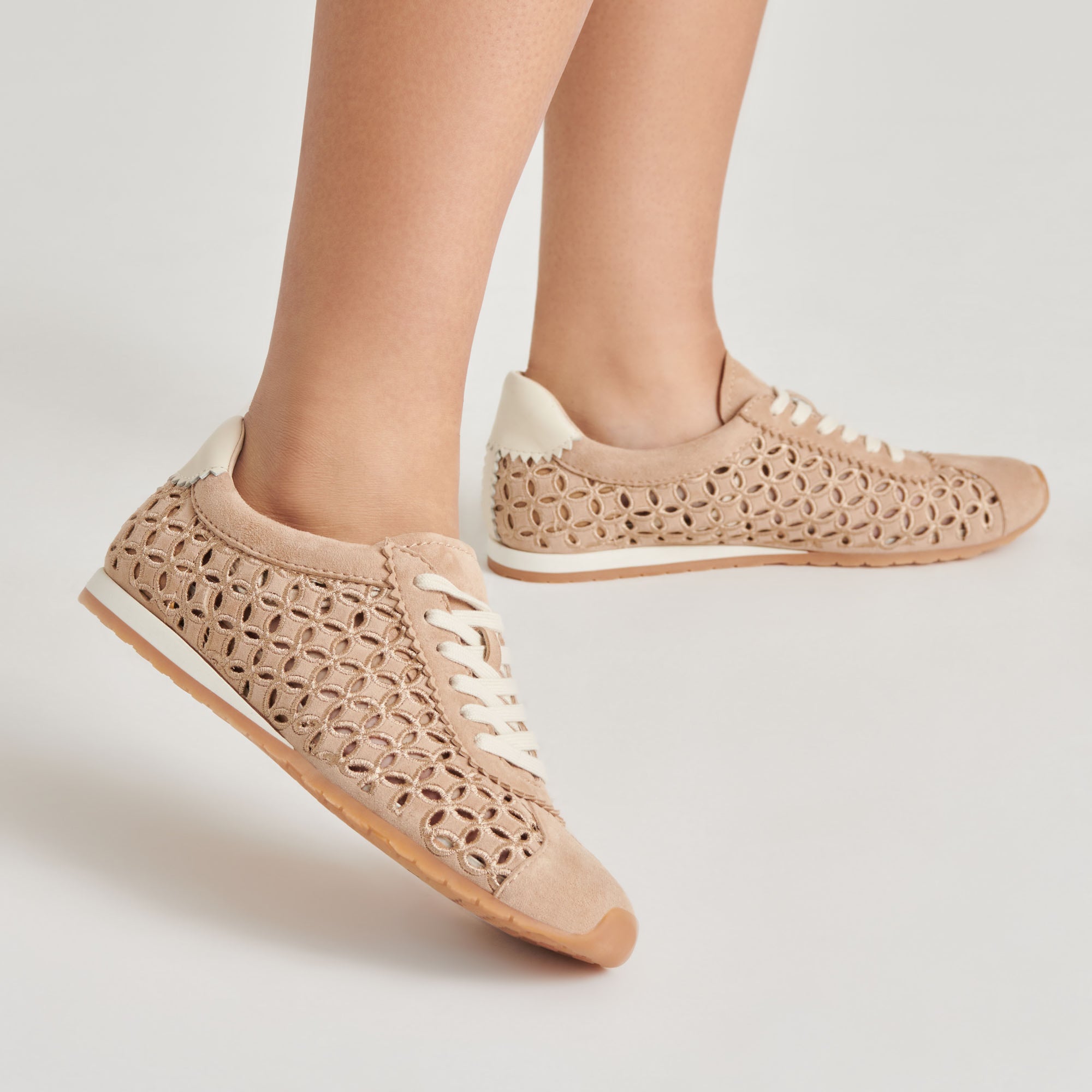 DANIE EYELET PERF SNEAKERS CAMEL SUEDE - Women's Fashion Sneakers for Casual Wear, Work & Everyday Comfort